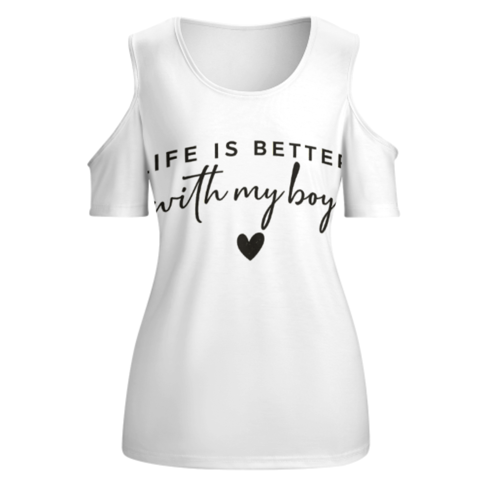 Life Is Better With My Boys Shirt, Cute Mom Graphic Tee, Minimalist Family Quote Top, Trendy Motherhood Shirt, Casual Women’s Graphic Tee(z713)