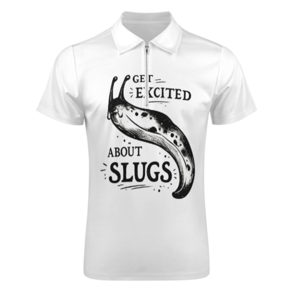 Funny Slug Lover Graphic Polo Shirt, Get Excited About Slugs Retro Animal Humor Zip Tee, Quirky Nature Inspired Top(z710)