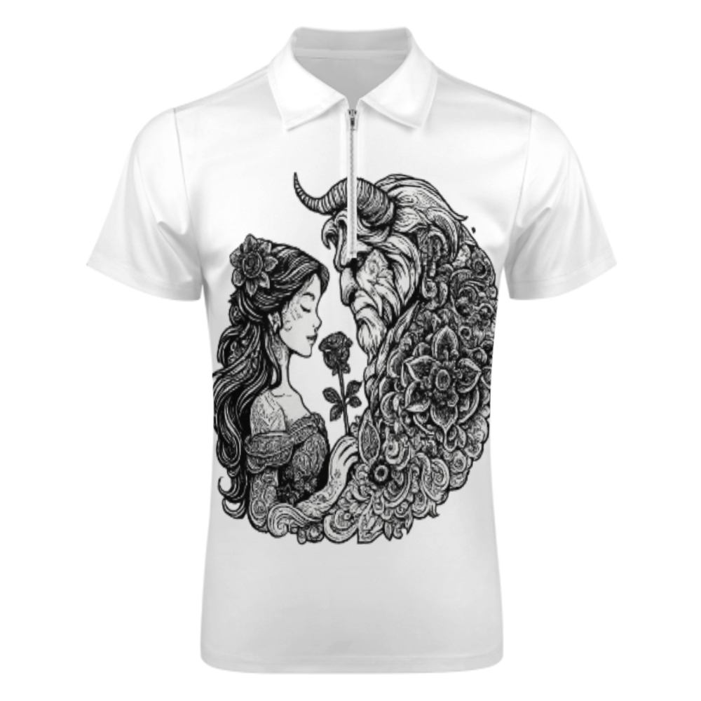 Beauty And Beast Inspired Gothic Romance Shirt, Vintage Fantasy Couple Graphic Tee, Floral Dark Fairytale Apparel, Romantic Tattoo Style Unisex Fashion Top(z704)
