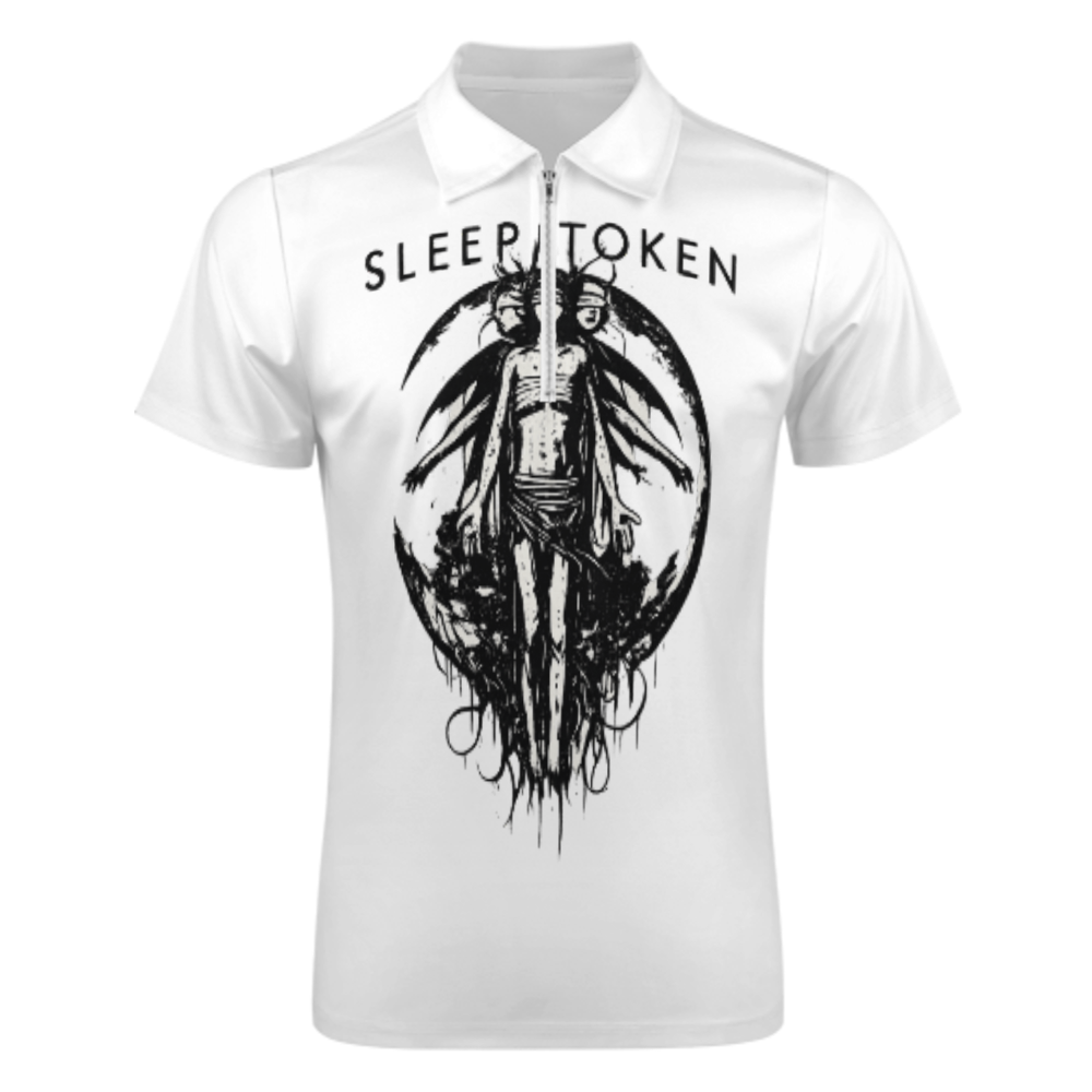 Sleep Ritual Gothic Graphic Zip Polo Shirt, Dark Fantasy Streetwear Collared Tee, Vintage Inspired Alternative Fashion Top, Oversized Aesthetic Casual Shirt(z701)
