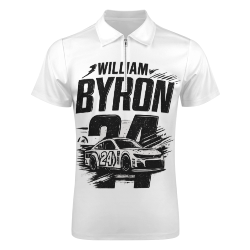 Vintage Racing Driver Graphic Polo Shirt, Retro Speed Car Number 24 Zip Tee, Motorsport Inspired Streetwear Top(z709)
