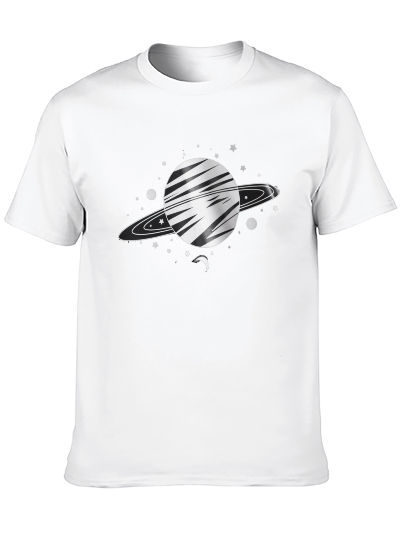 Space Saturn Graphic Tee - Black Cotton Blend