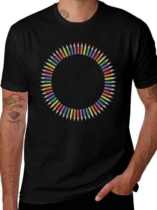 Colorful Pencil Circle Graphic Tee - Black
