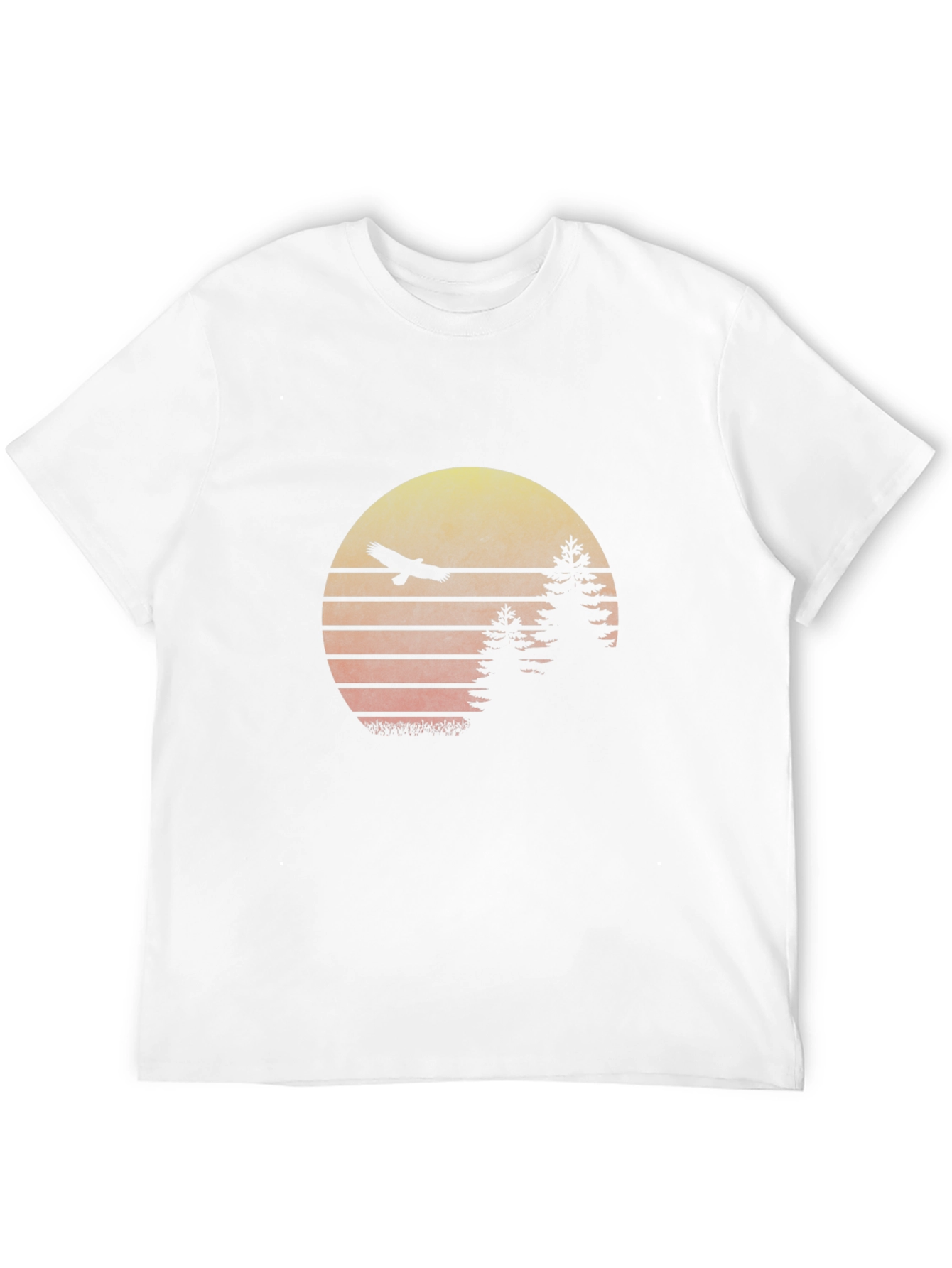 Retro Sunset Eagle Graphic Tee - Black Cotton Blend