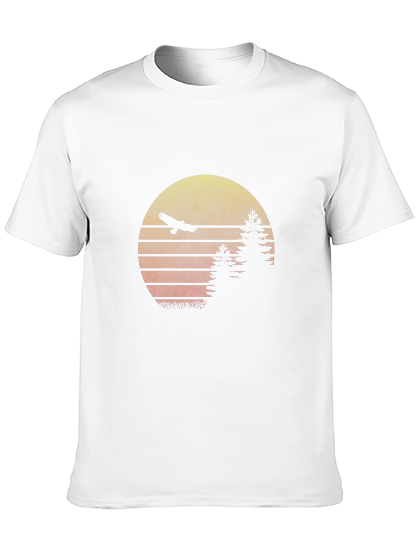 Retro Sunset Eagle Graphic Tee - Black Cotton Blend