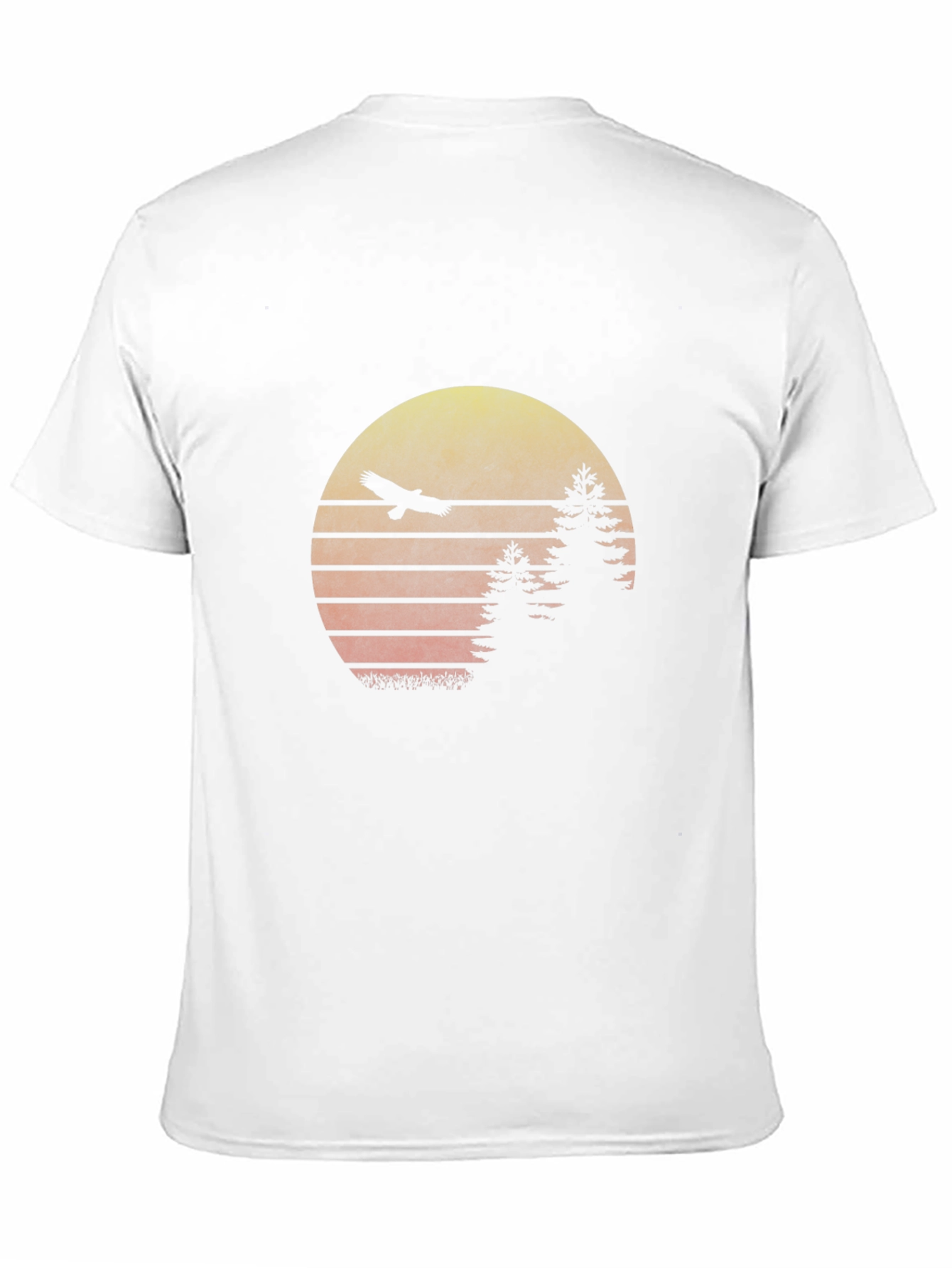 Retro Sunset Eagle Graphic Tee - Black Cotton Blend