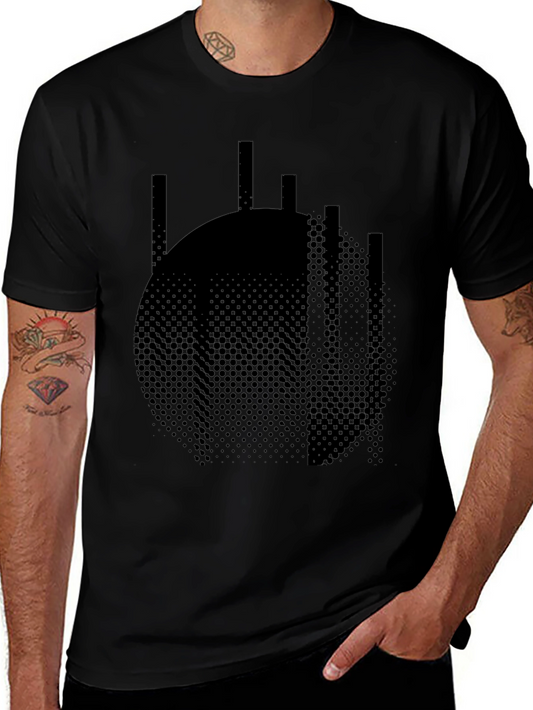 Abstract Circle Graphic Tee - Modern Black T-Shirt