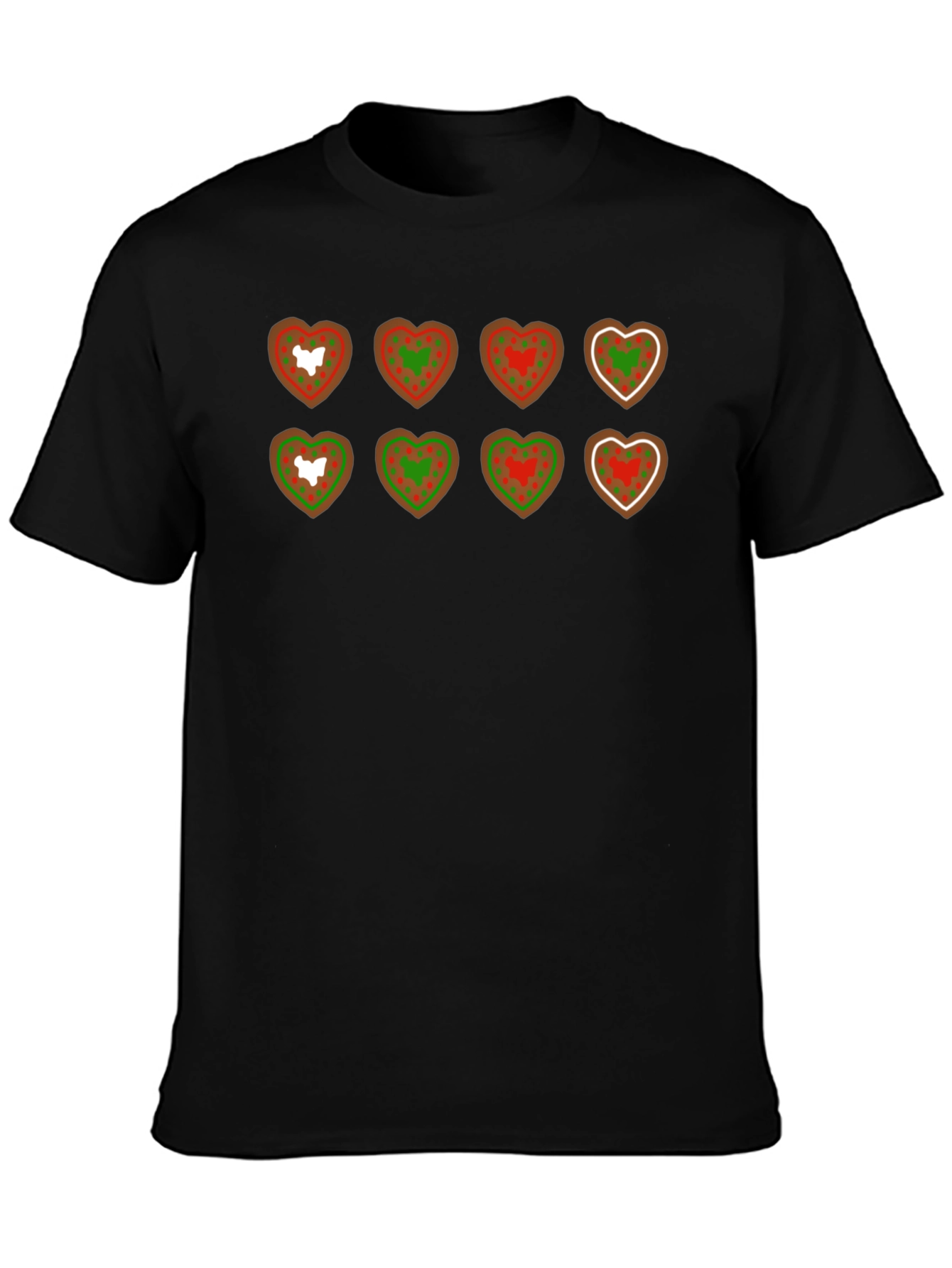 Heart Cookie Pattern Black T-Shirt