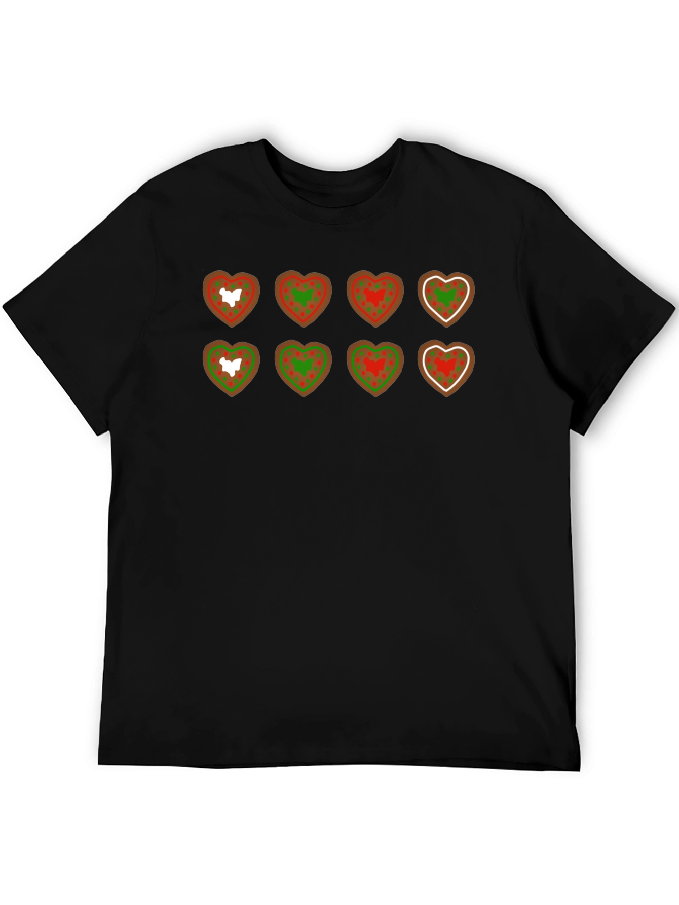 Heart Cookie Pattern Black T-Shirt
