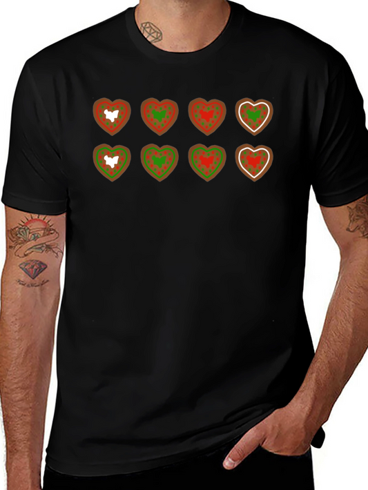 Heart Cookie Pattern Black T-Shirt