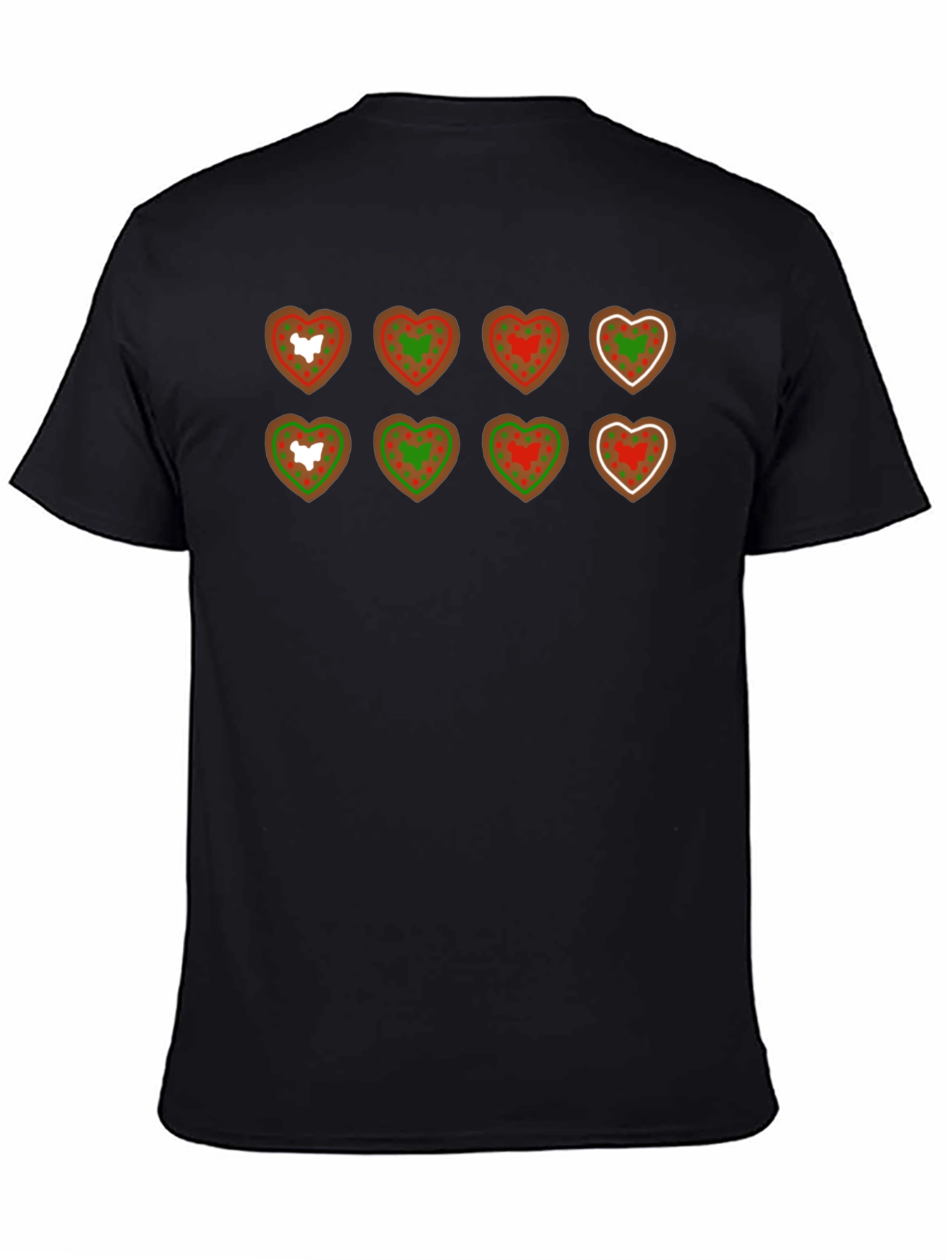 Heart Cookie Pattern Black T-Shirt
