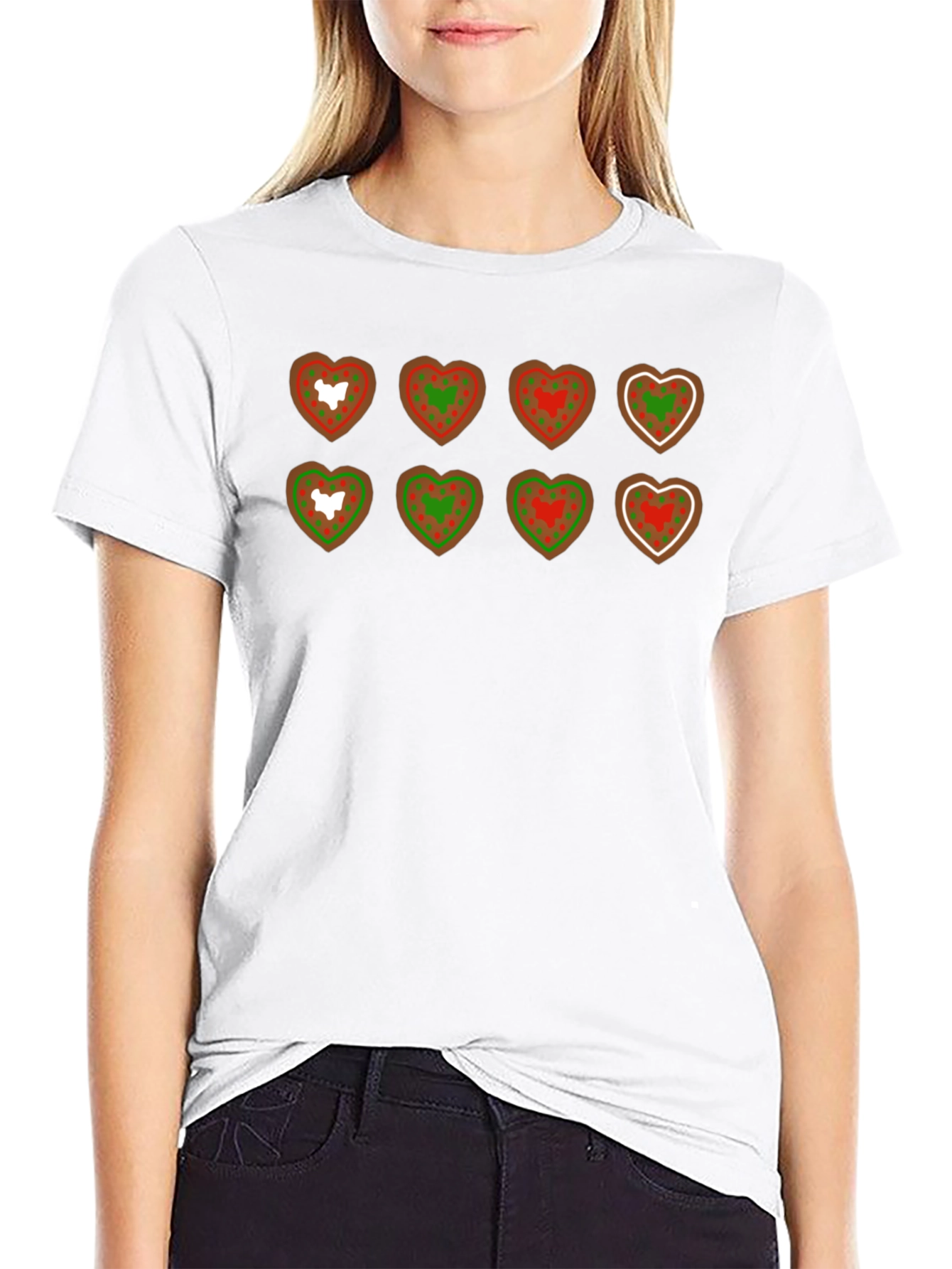 Heart Cookie Pattern Black T-Shirt