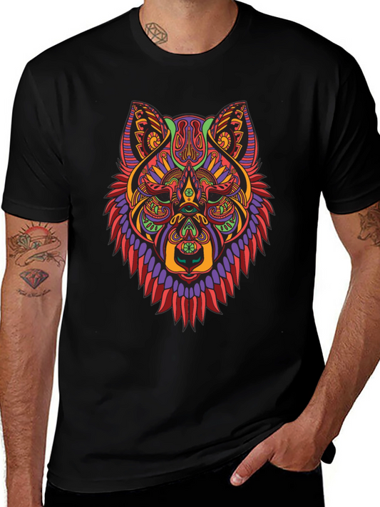 Psychedelic Wolf Graphic Tee - Mens Black T-Shirt