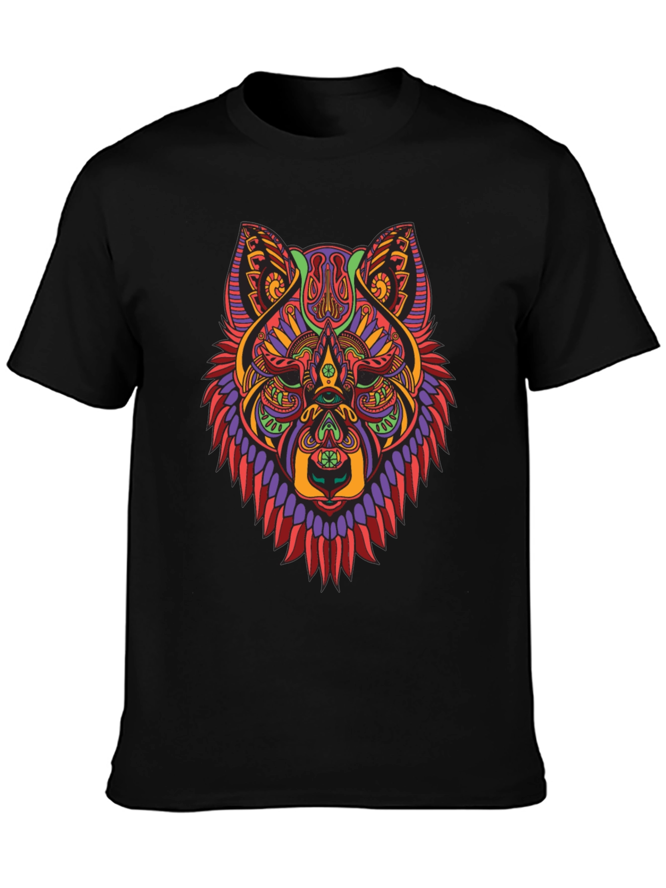 Psychedelic Wolf Graphic Tee - Mens Black T-Shirt