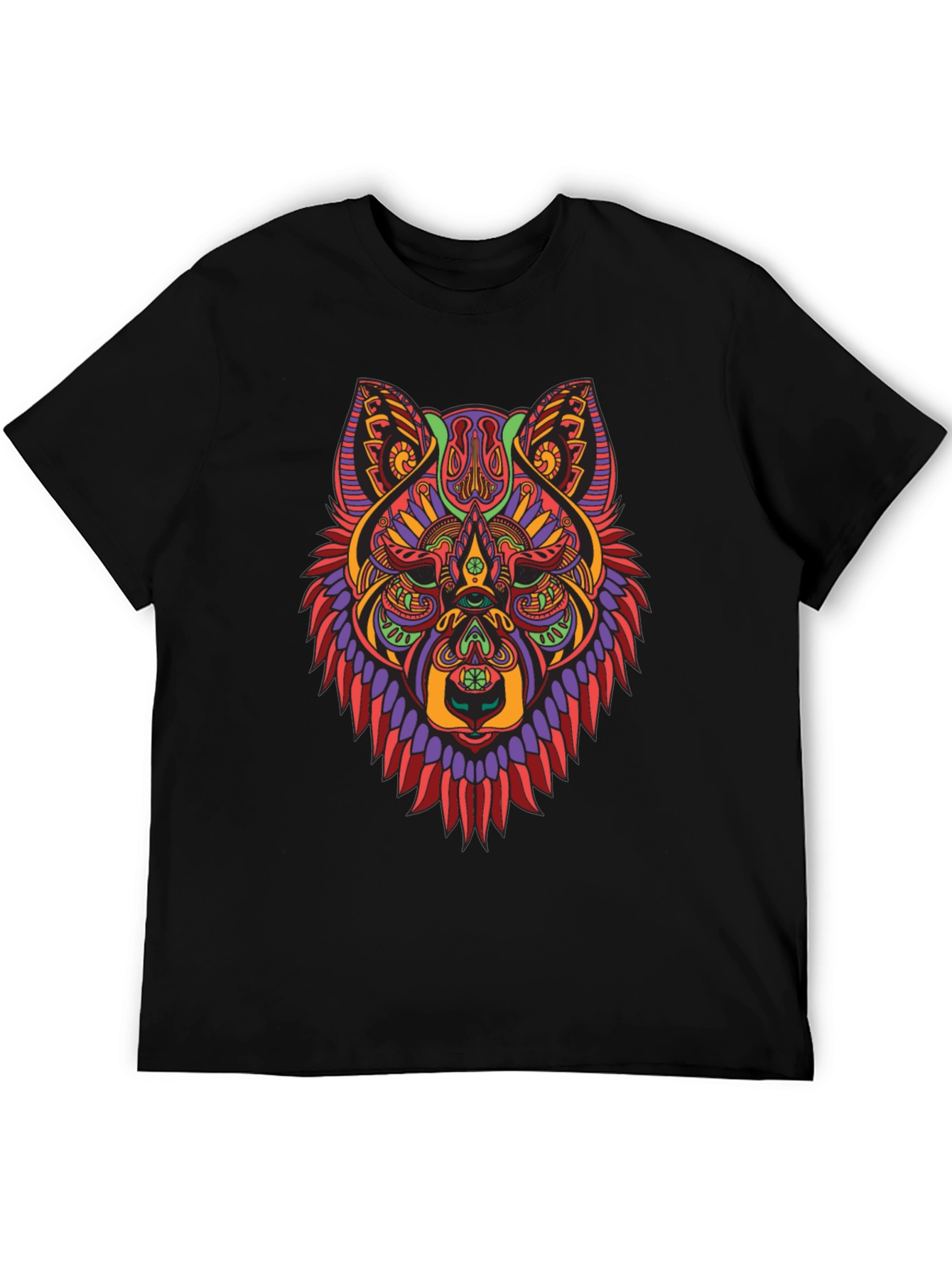 Psychedelic Wolf Graphic Tee - Mens Black T-Shirt