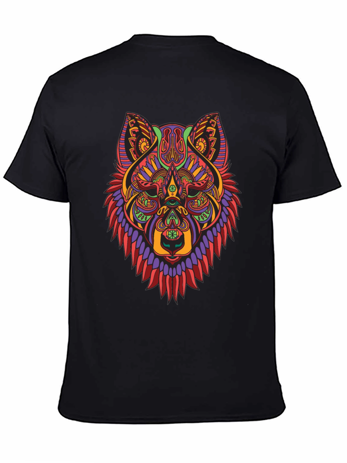 Psychedelic Wolf Graphic Tee - Mens Black T-Shirt