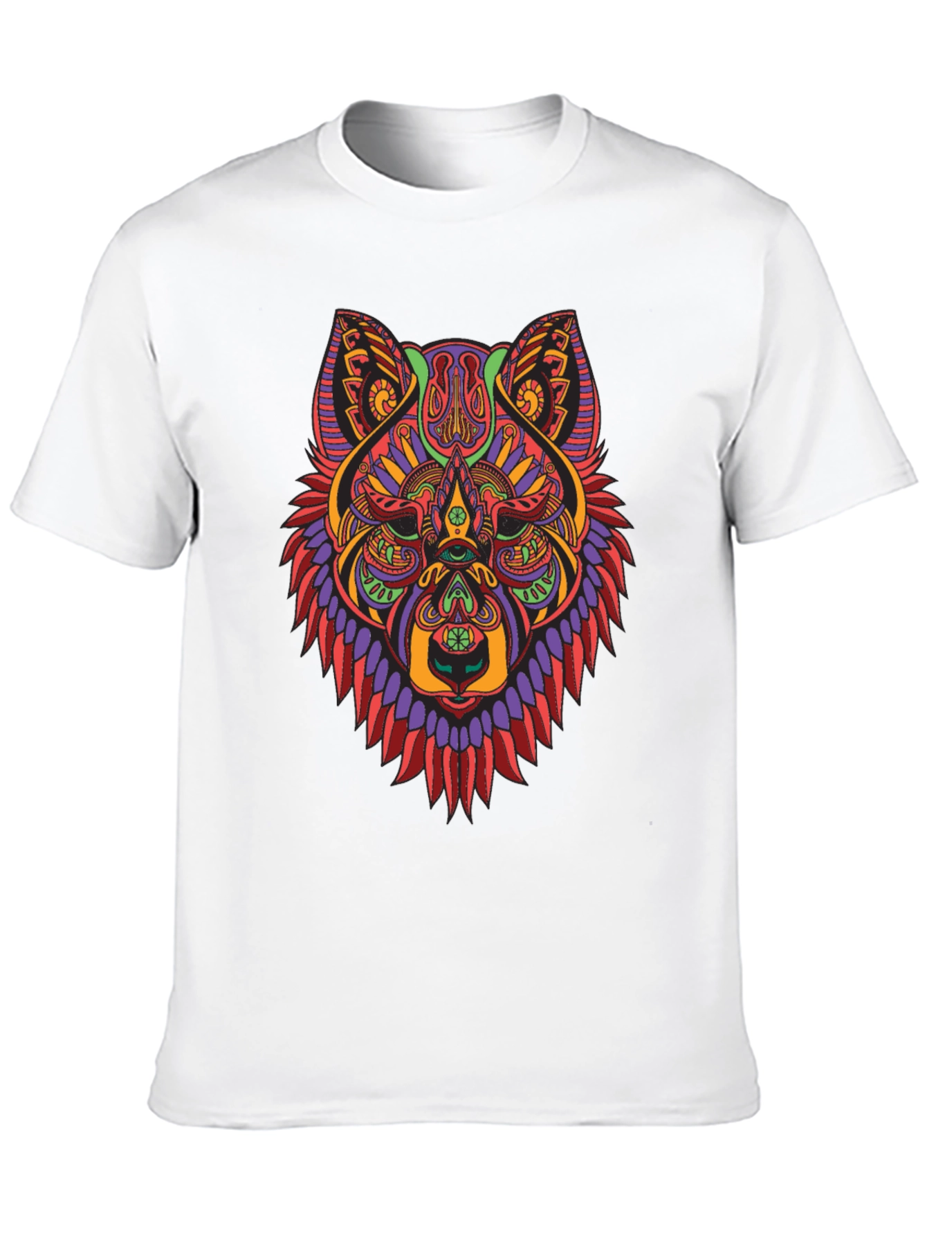 Psychedelic Wolf Graphic Tee - Mens Black T-Shirt
