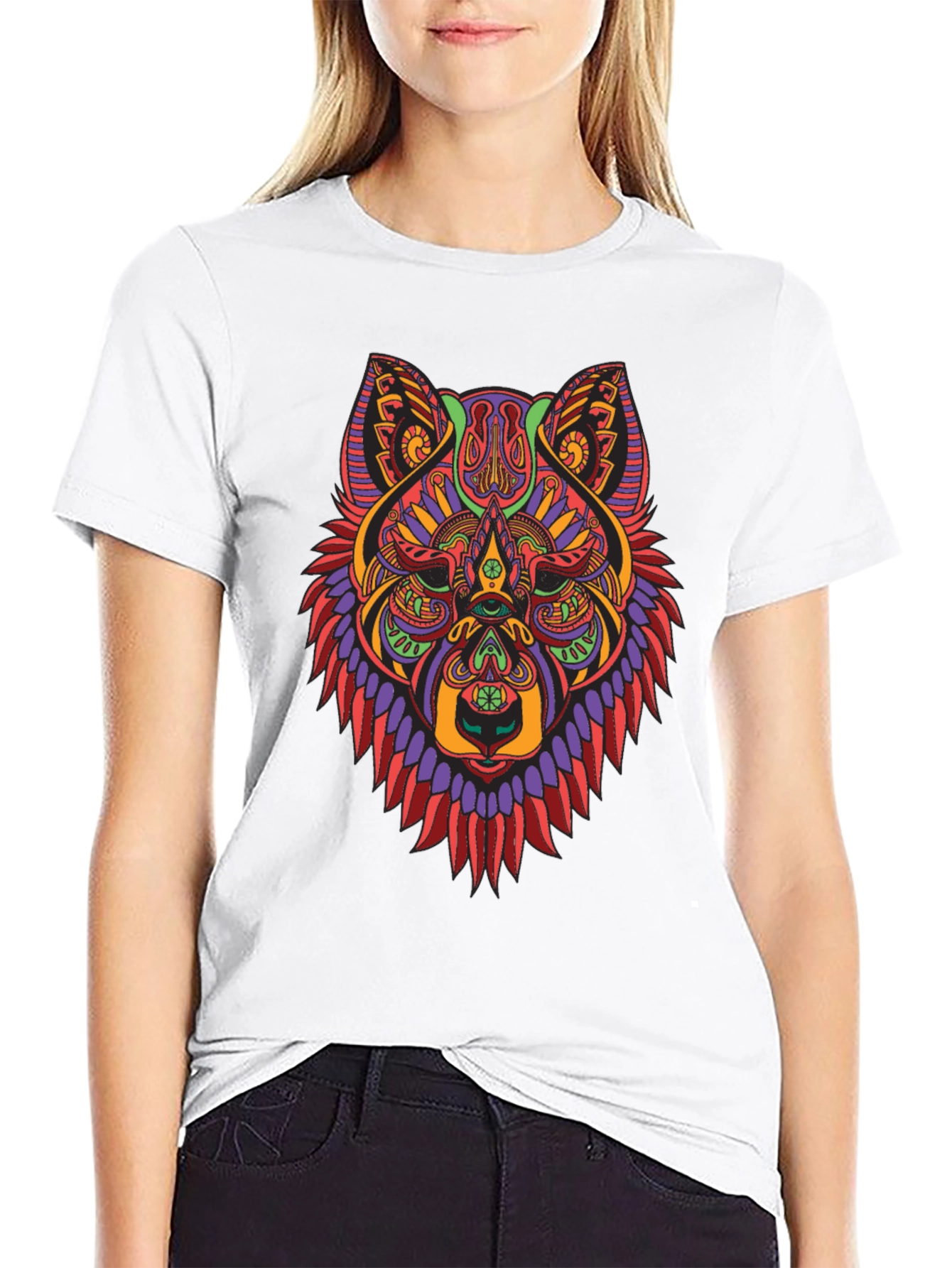 Psychedelic Wolf Graphic Tee - Mens Black T-Shirt