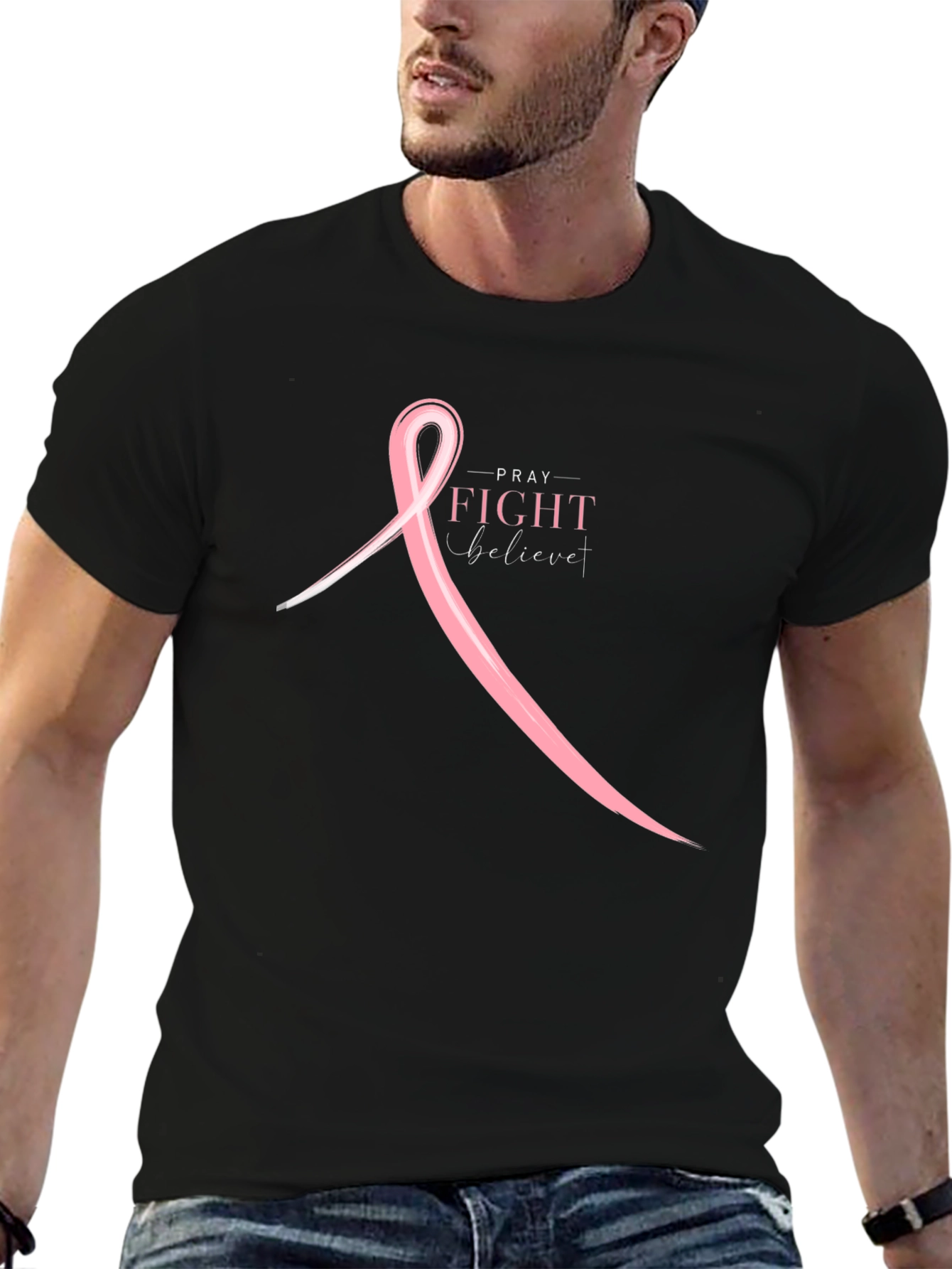 Pray Fight Believe T-Shirt - Breast Cancer Awareness
