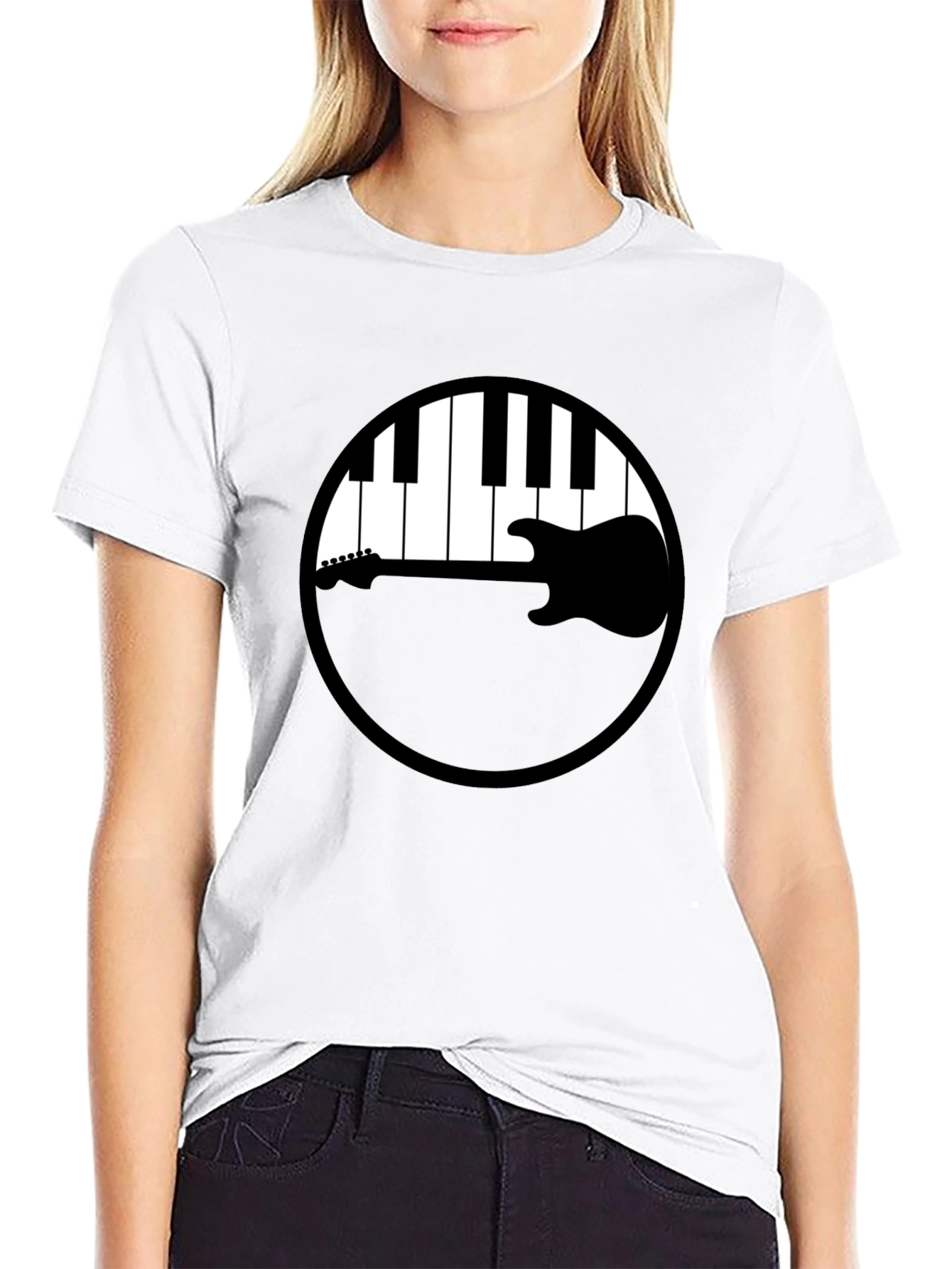 Music Lovers Tee: Piano Keys & Guitar