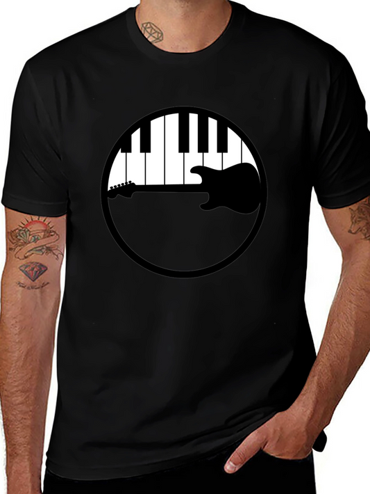 Music Lovers Tee: Piano Keys & Guitar