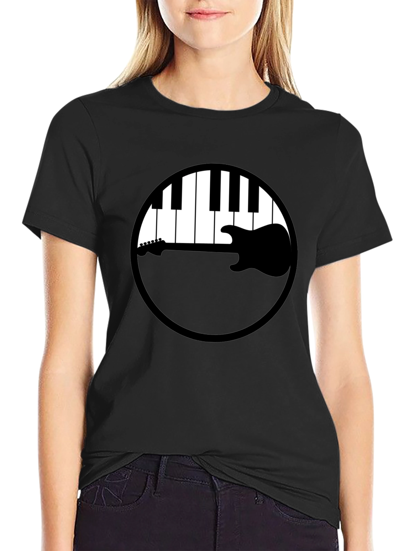 Music Lovers Tee: Piano Keys & Guitar