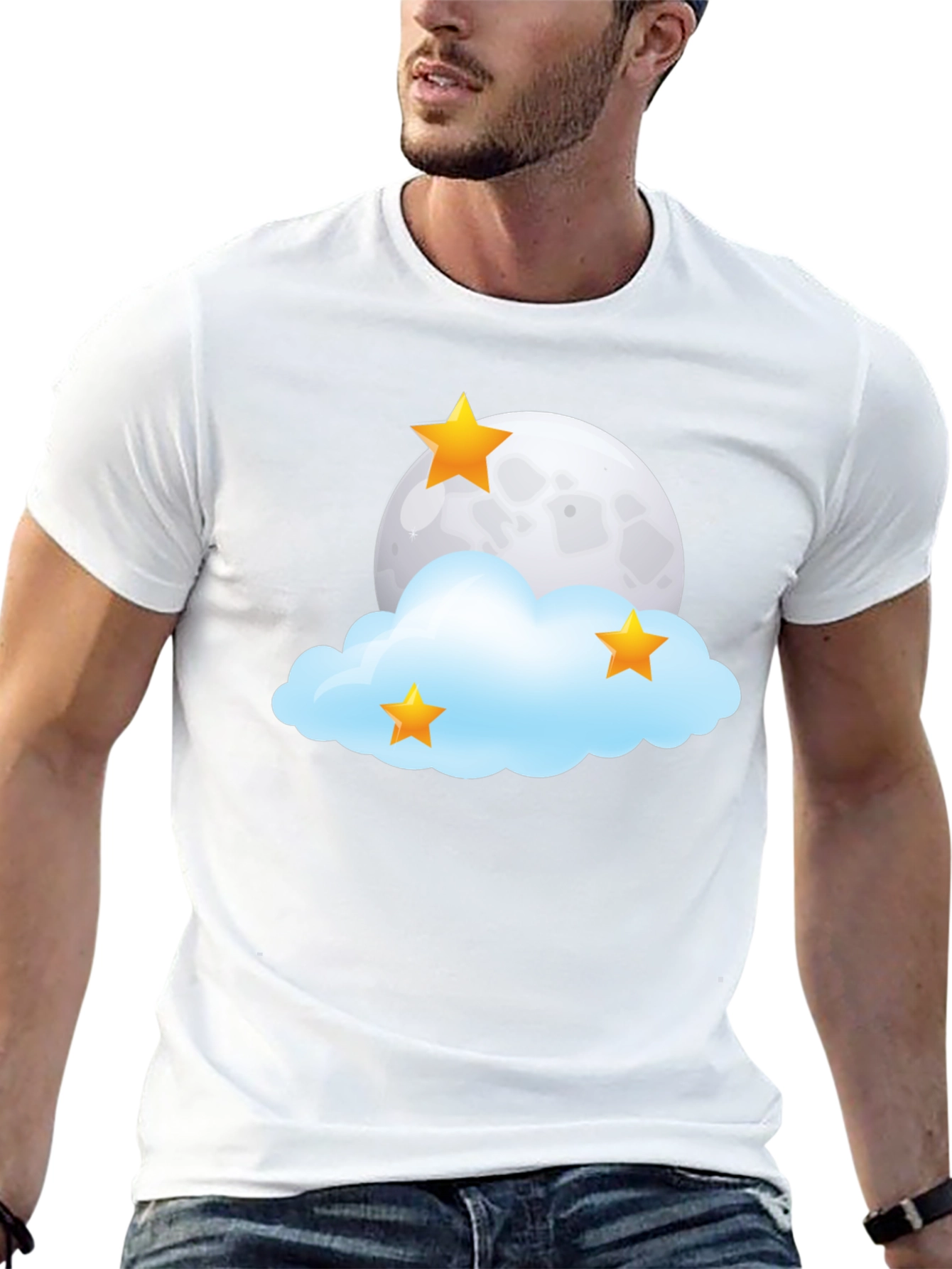 Dreamy Night T-Shirt: Moon Stars and Cloud Design