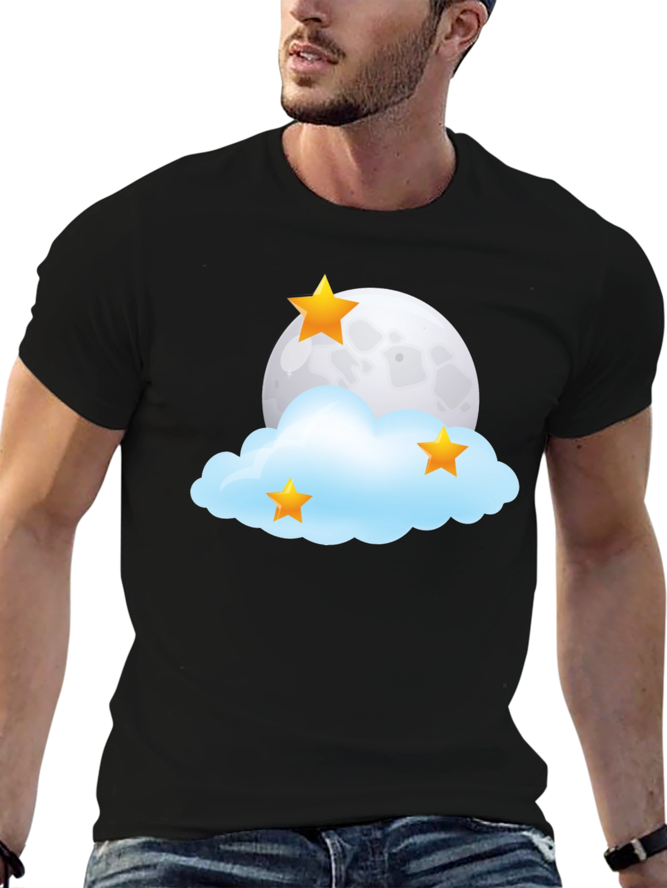 Dreamy Night T-Shirt: Moon Stars and Cloud Design