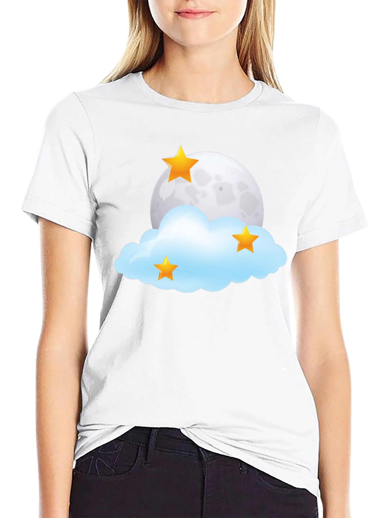 Dreamy Night T-Shirt: Moon Stars and Cloud Design