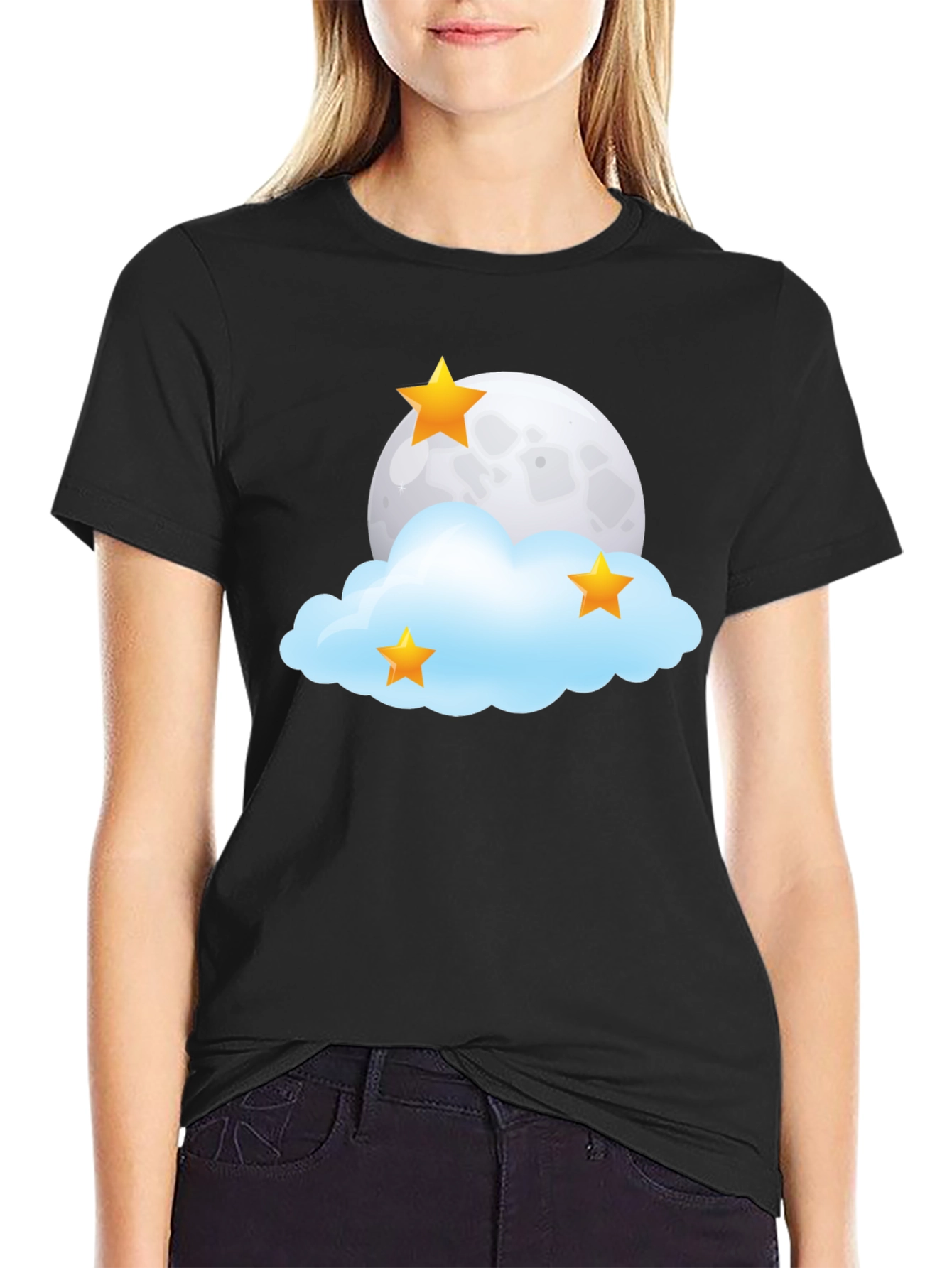 Dreamy Night T-Shirt: Moon Stars and Cloud Design