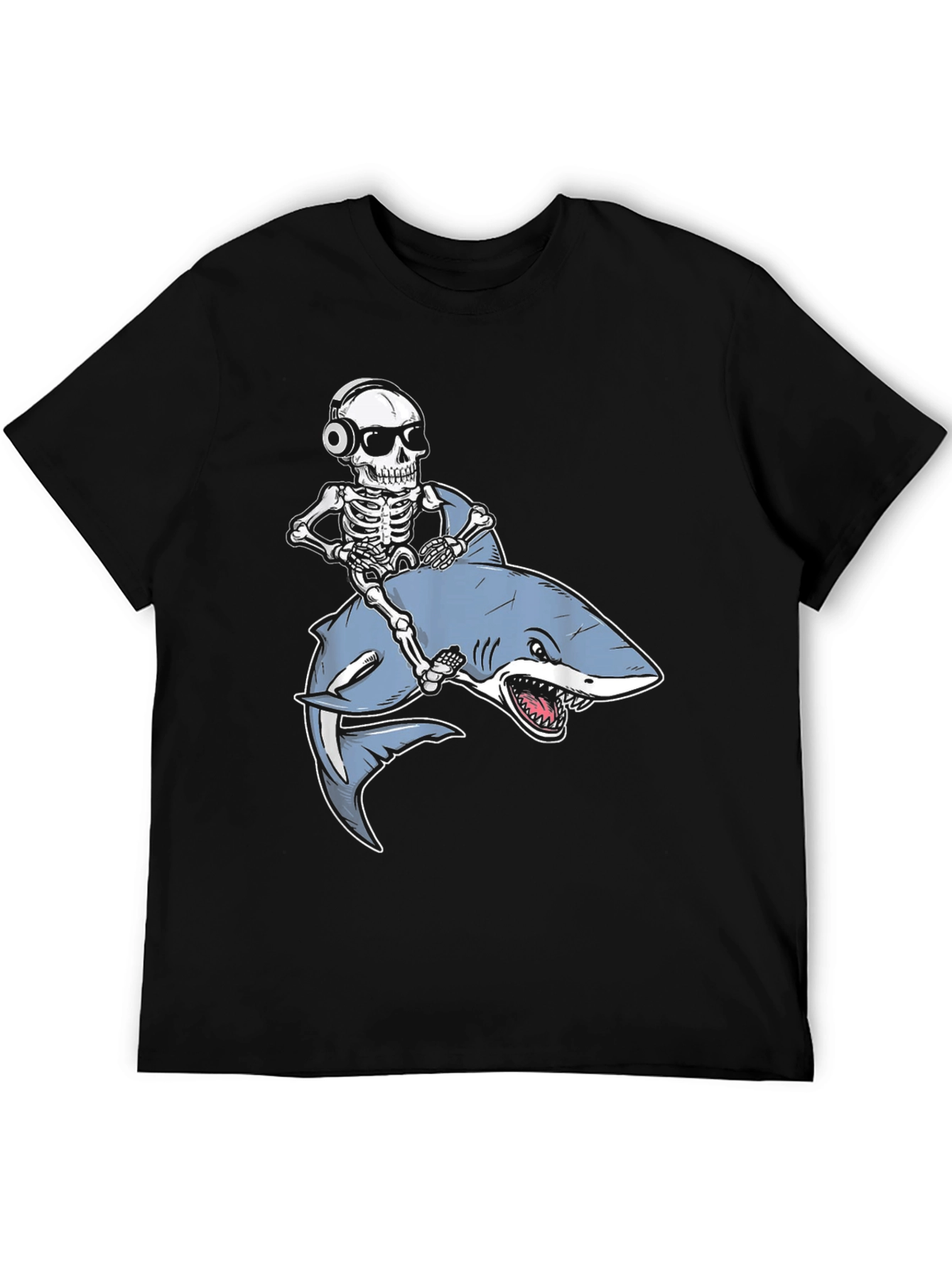 Skeleton Riding Shark Graphic T-Shirt