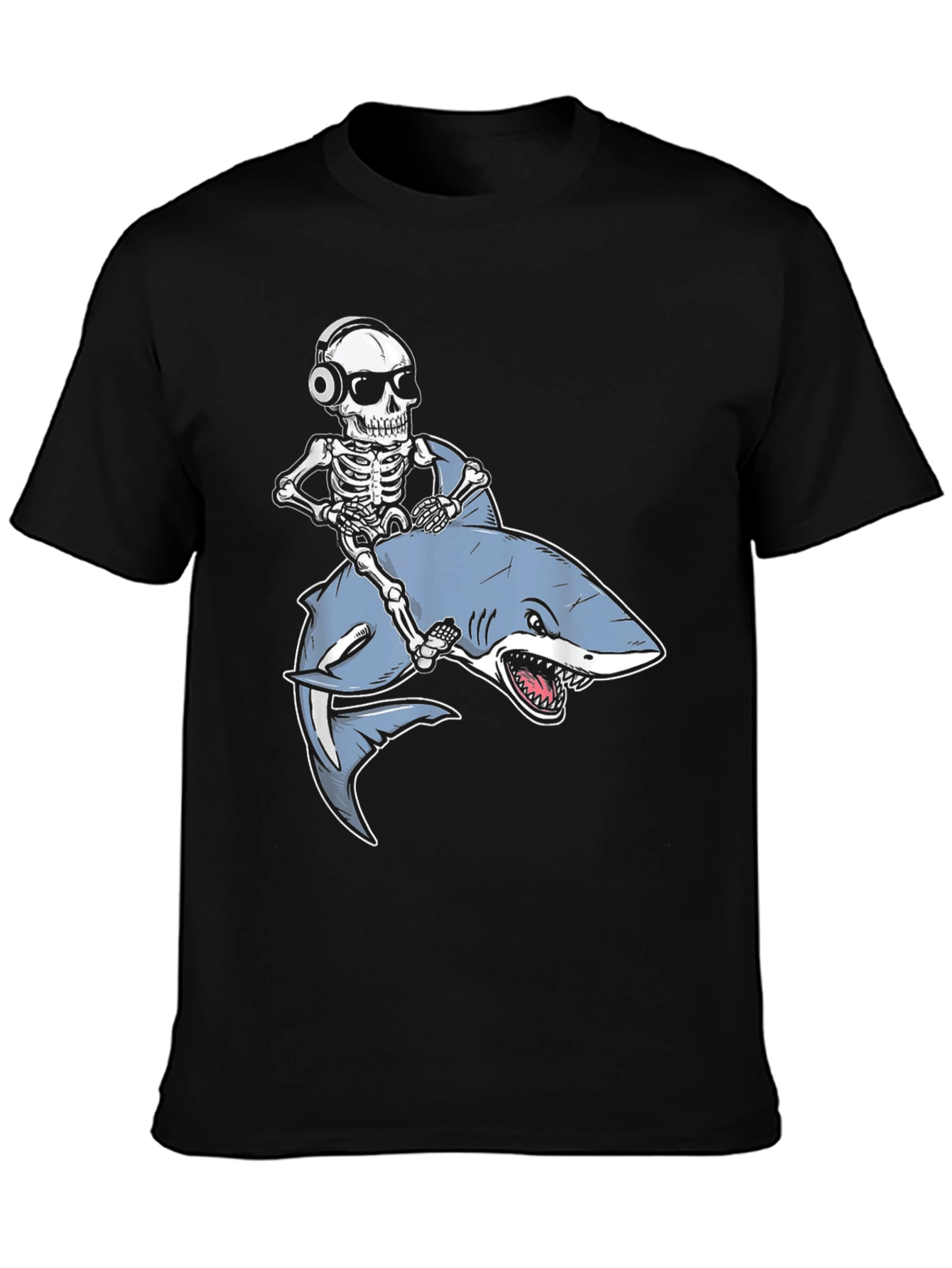 Skeleton Riding Shark Graphic T-Shirt