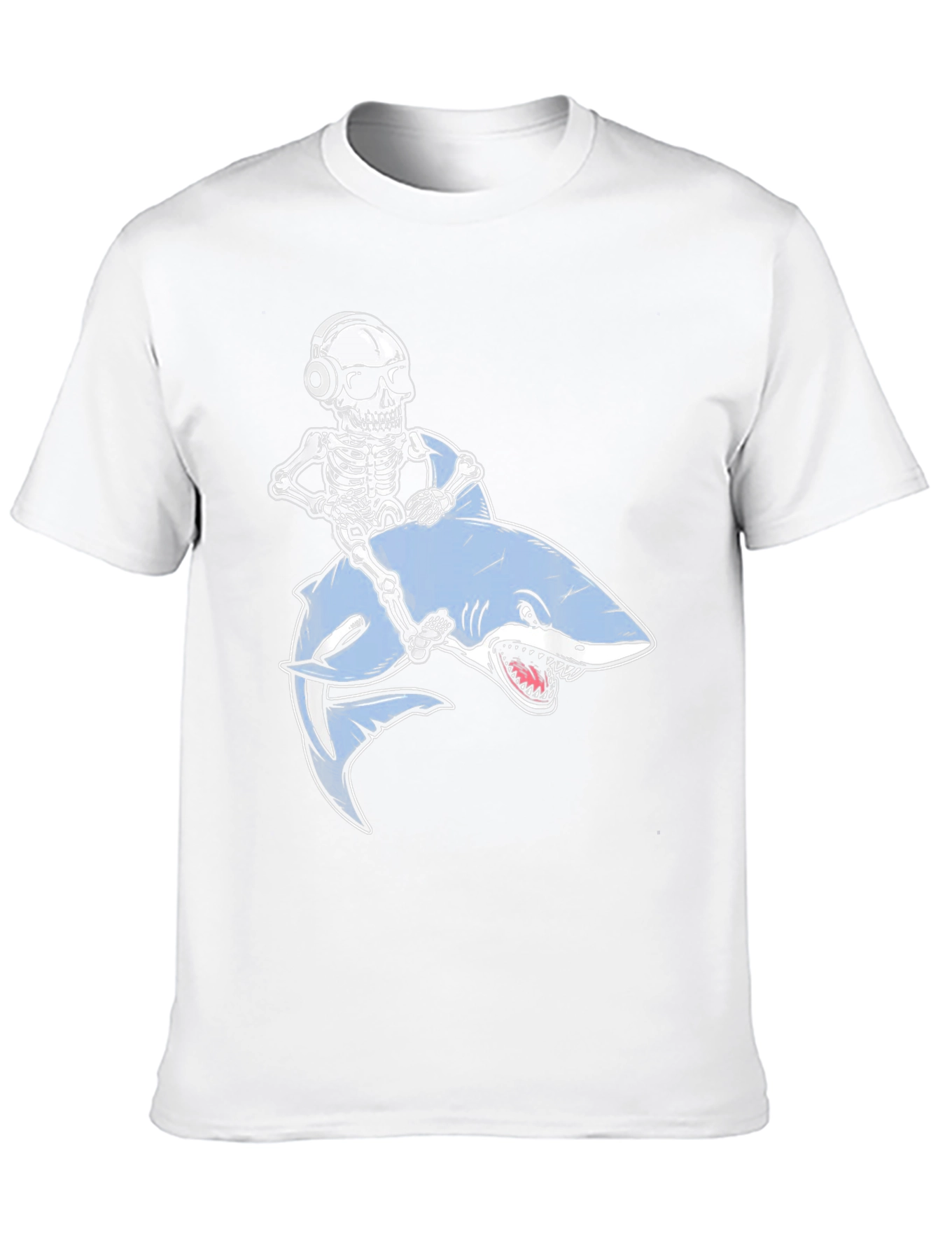 Skeleton Riding Shark Graphic T-Shirt