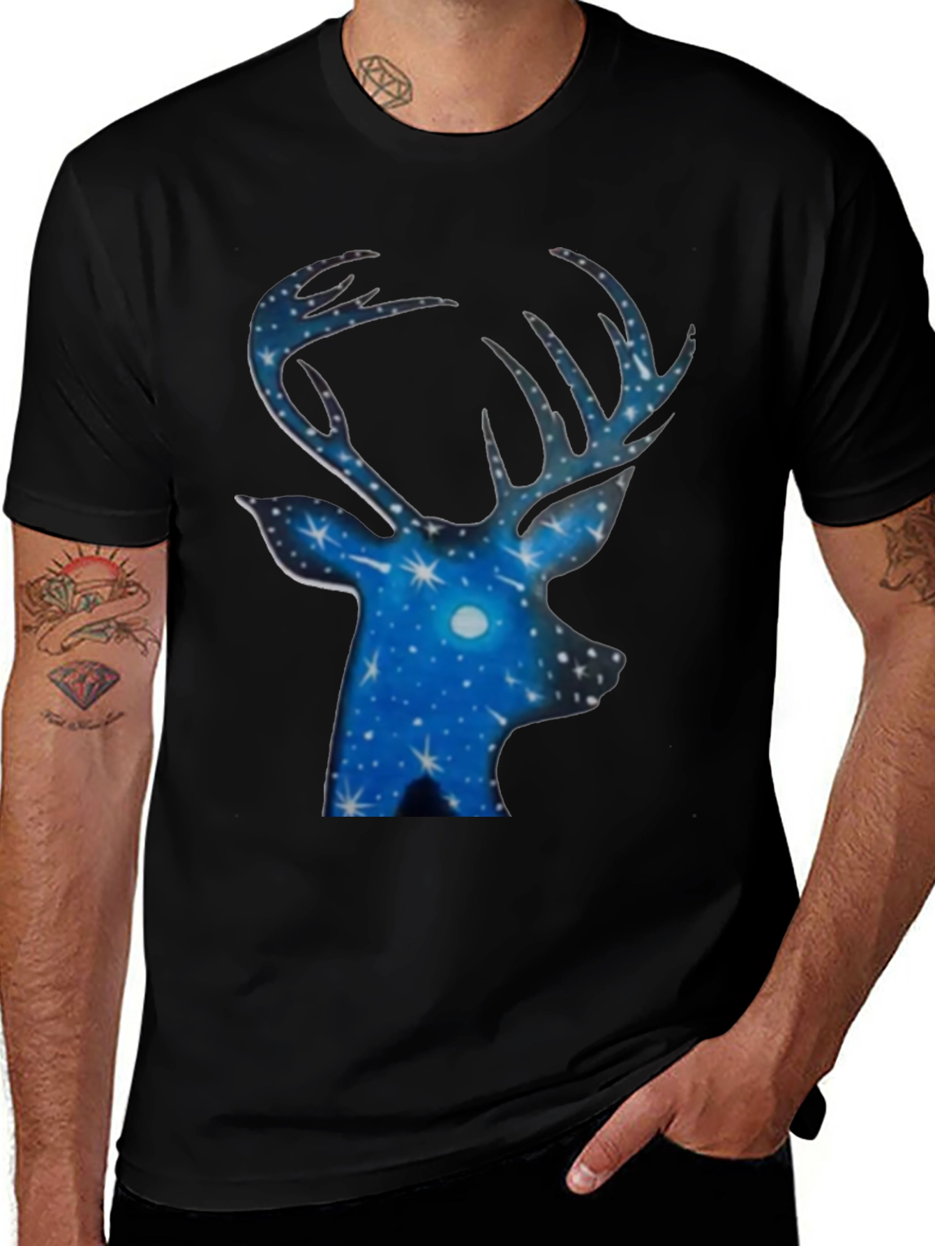 Stargazer Deer Black T-Shirt