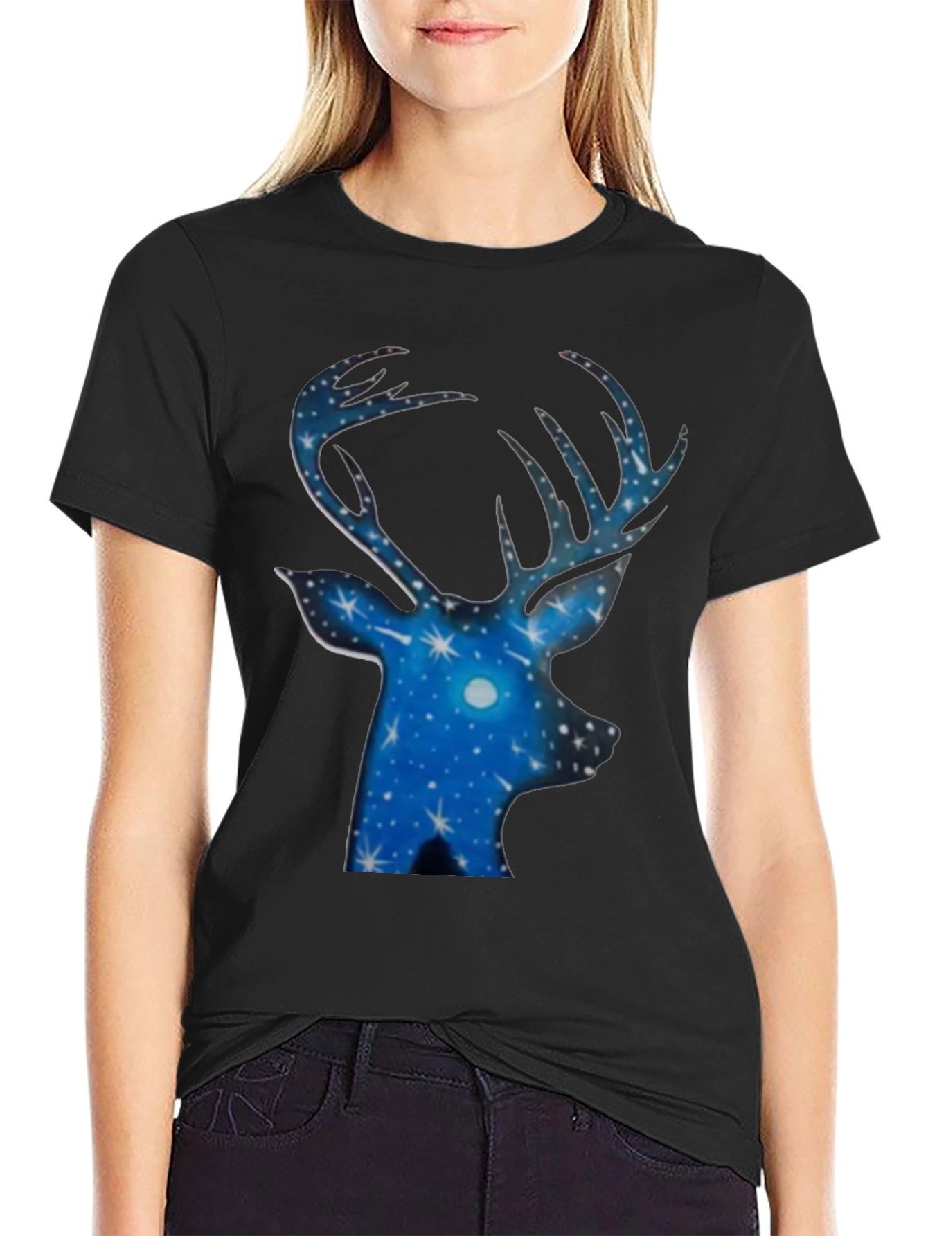 Stargazer Deer Black T-Shirt