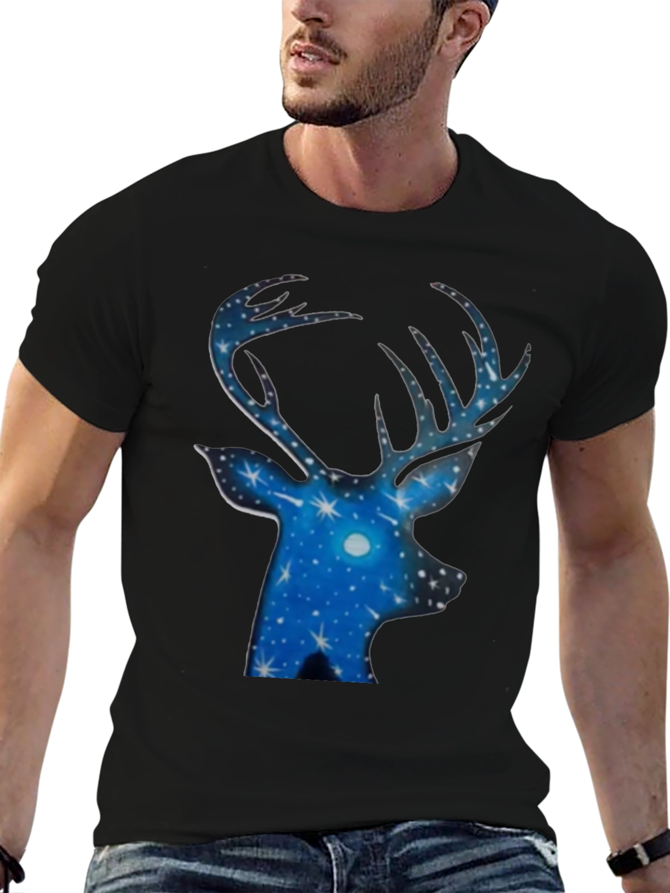 Stargazer Deer Black T-Shirt