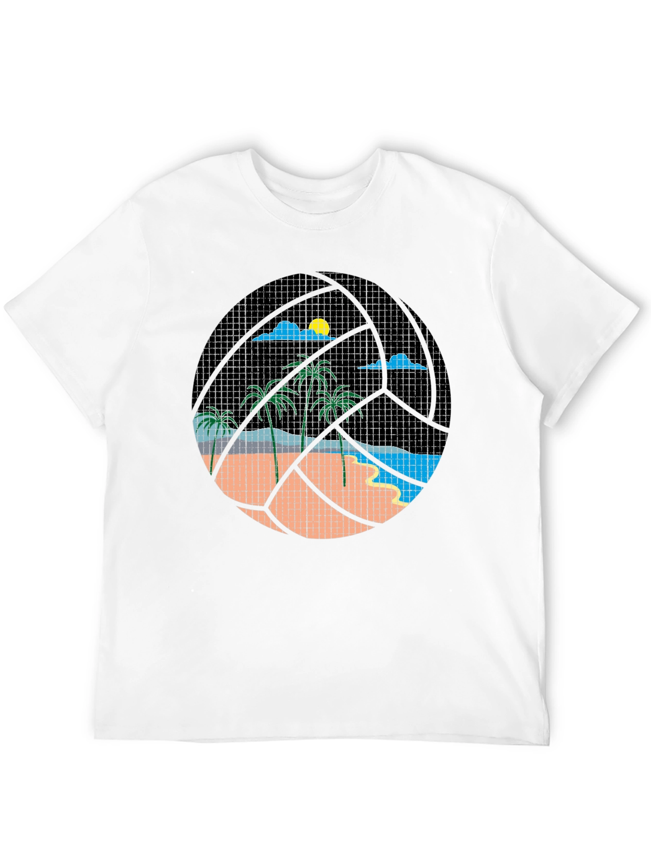 Tropical Beach Volleyball Graphic Tee - Black