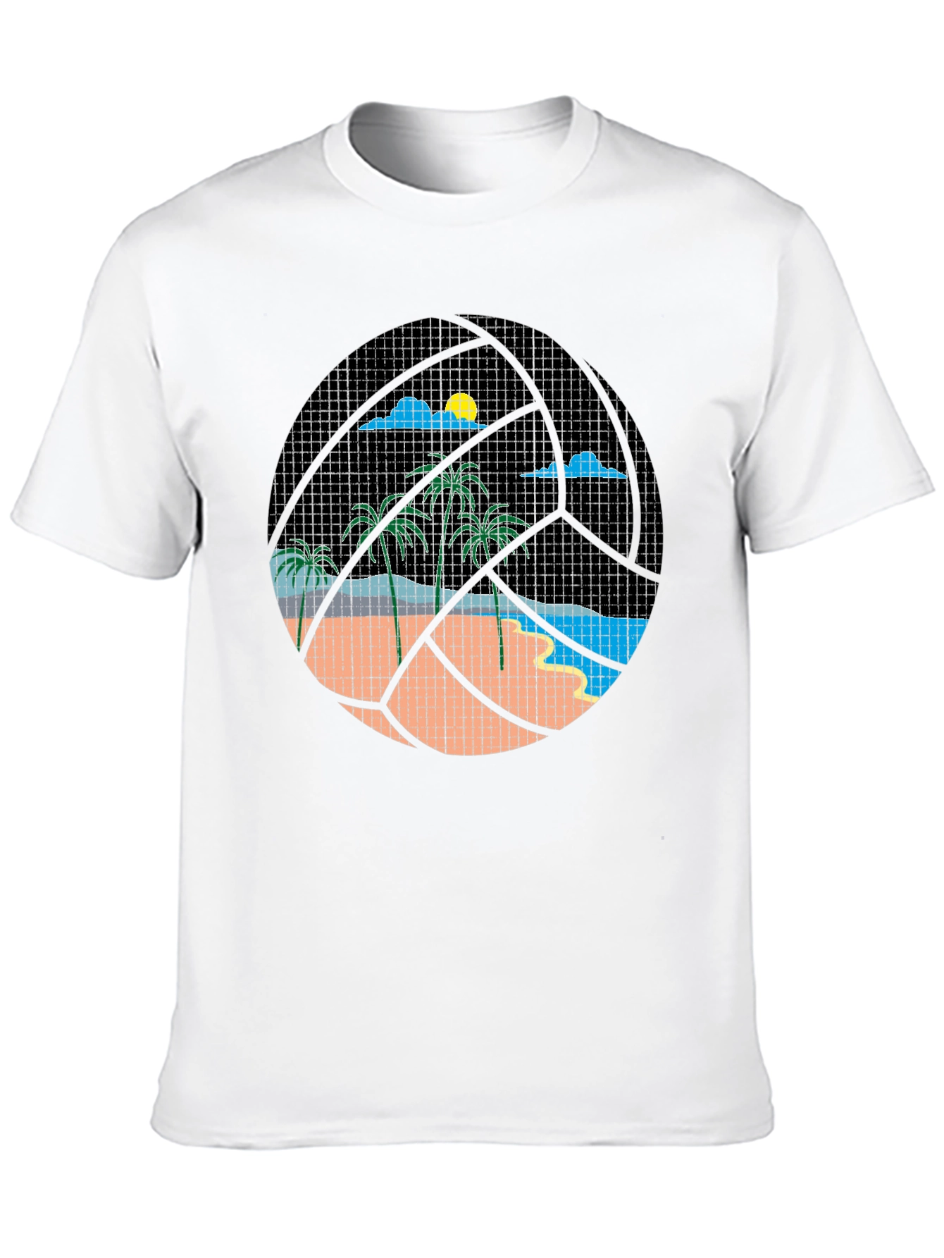 Tropical Beach Volleyball Graphic Tee - Black