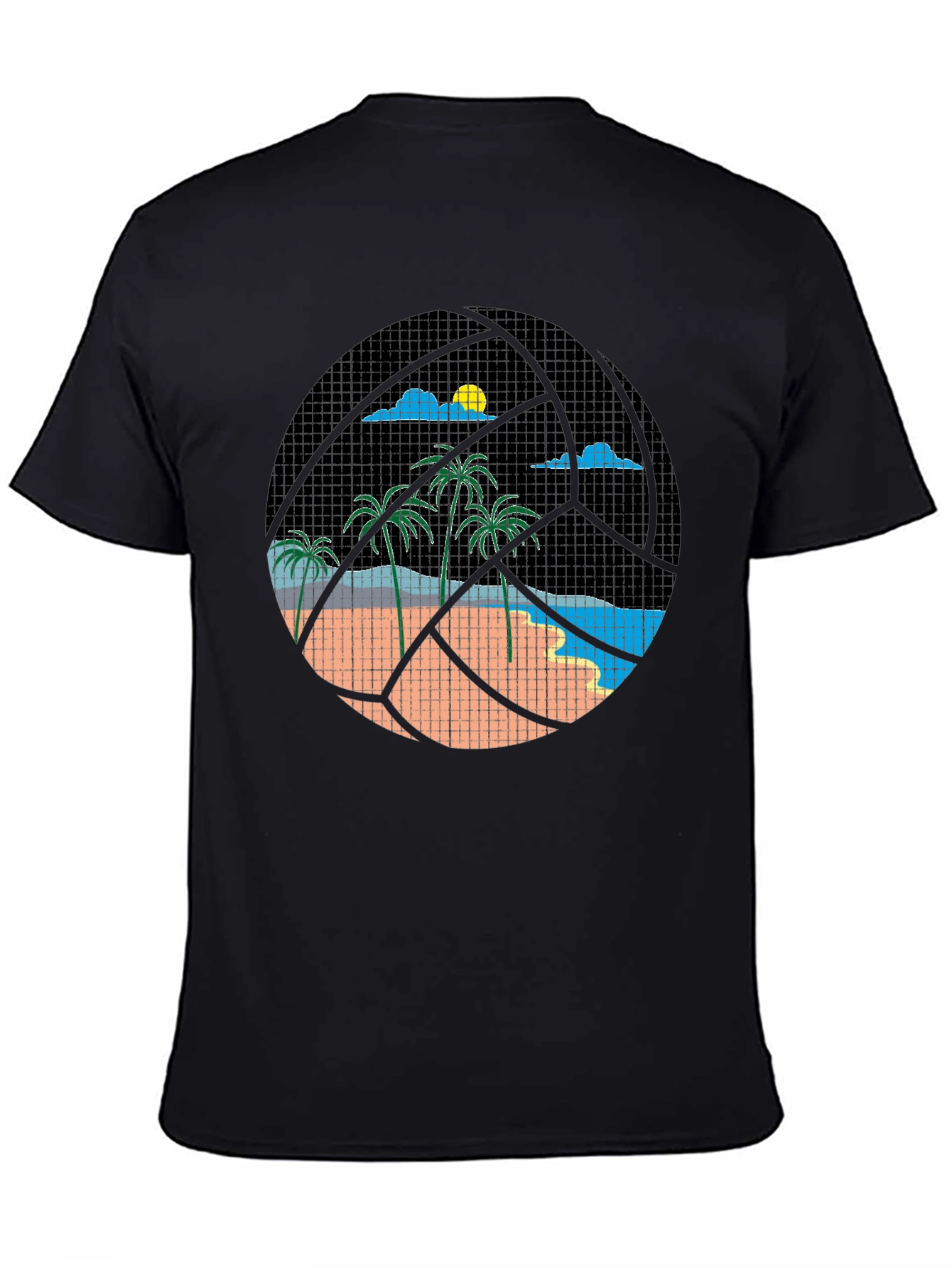 Tropical Beach Volleyball Graphic Tee - Black