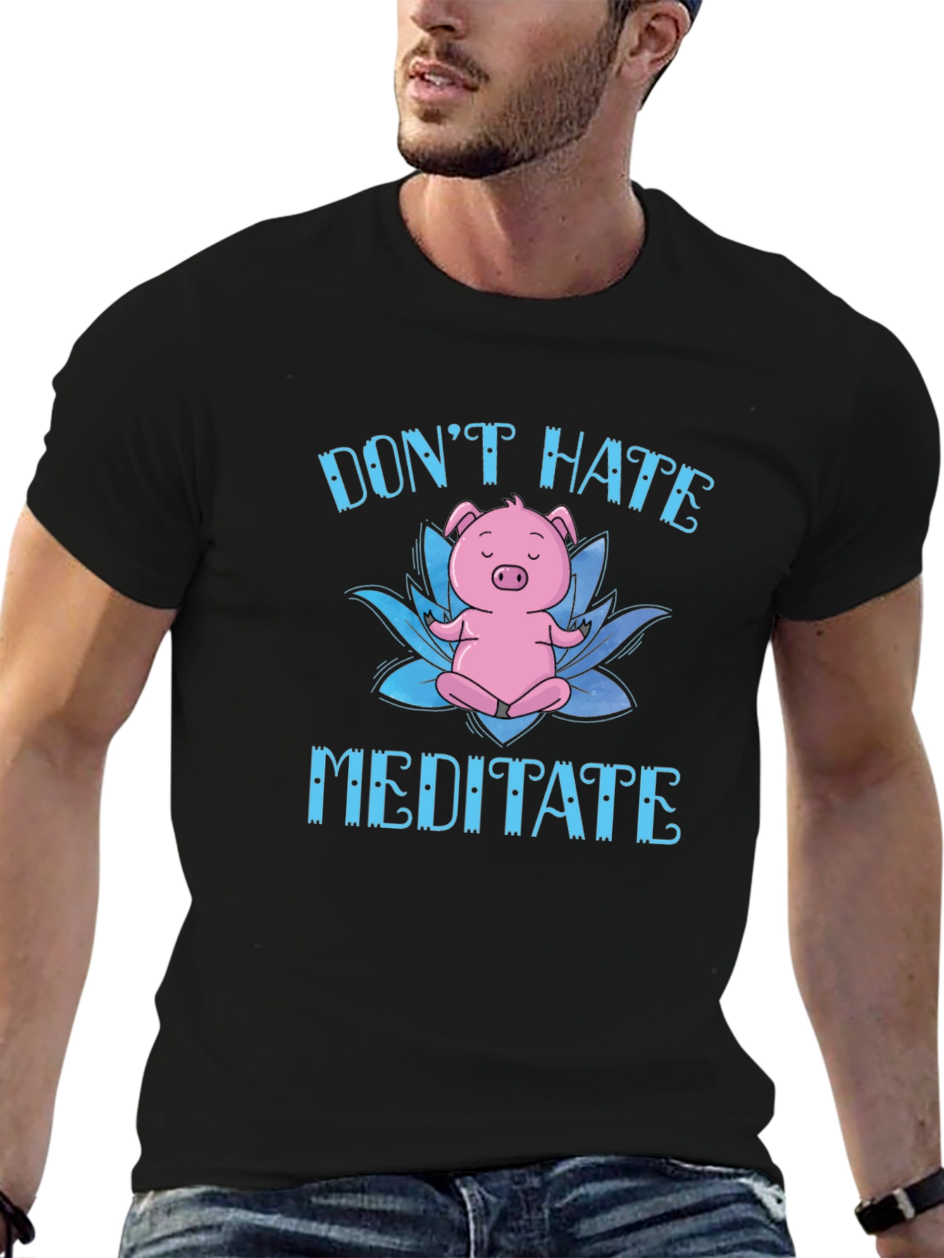 Dont Hate Meditate Pig T-Shirt