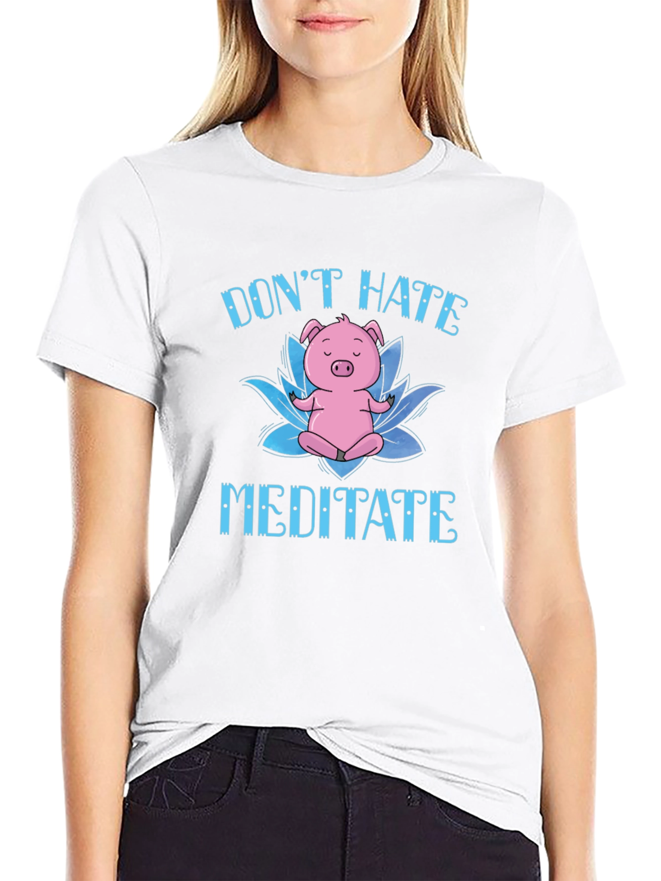 Dont Hate Meditate Pig T-Shirt