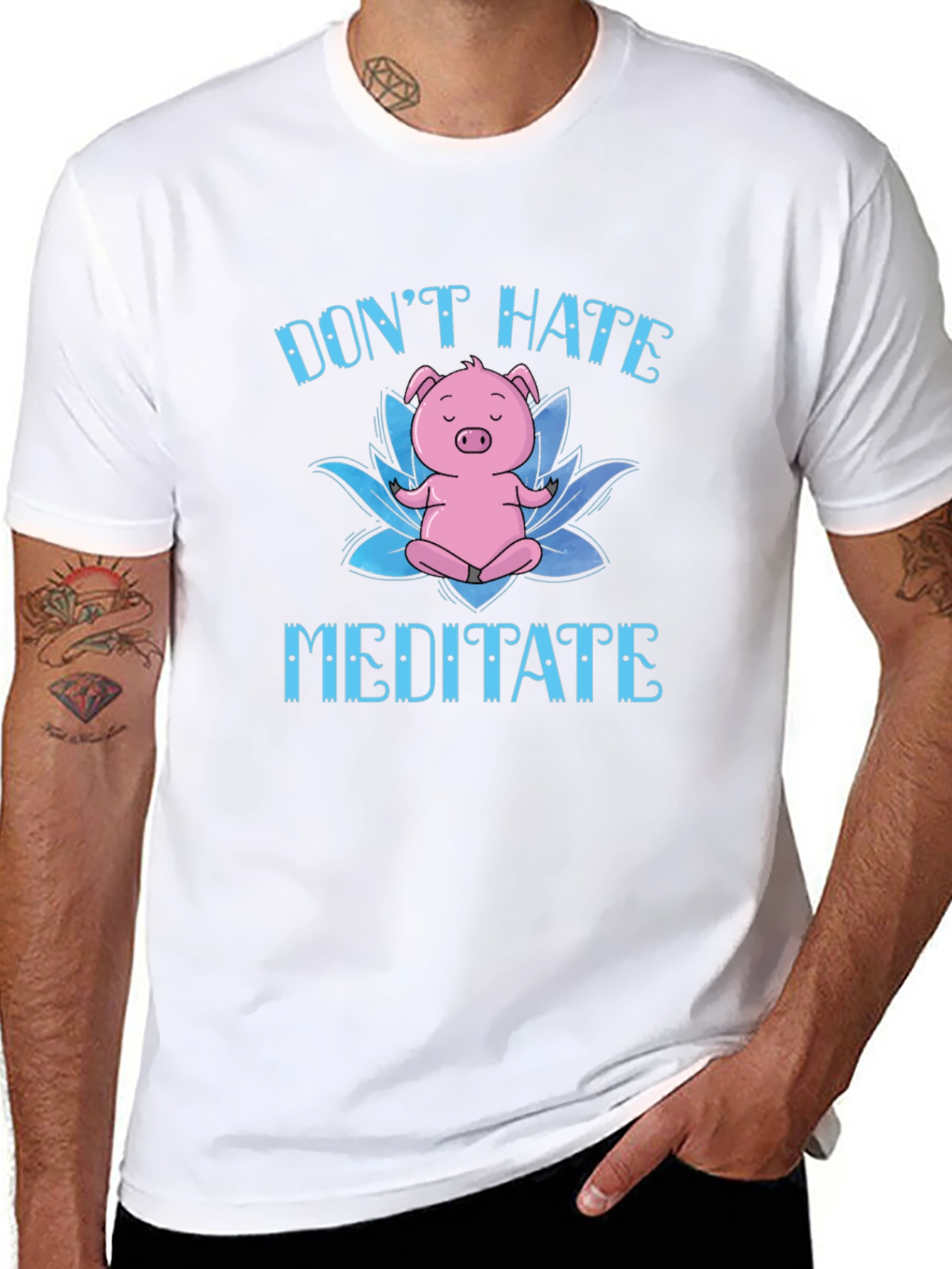 Dont Hate Meditate Pig T-Shirt