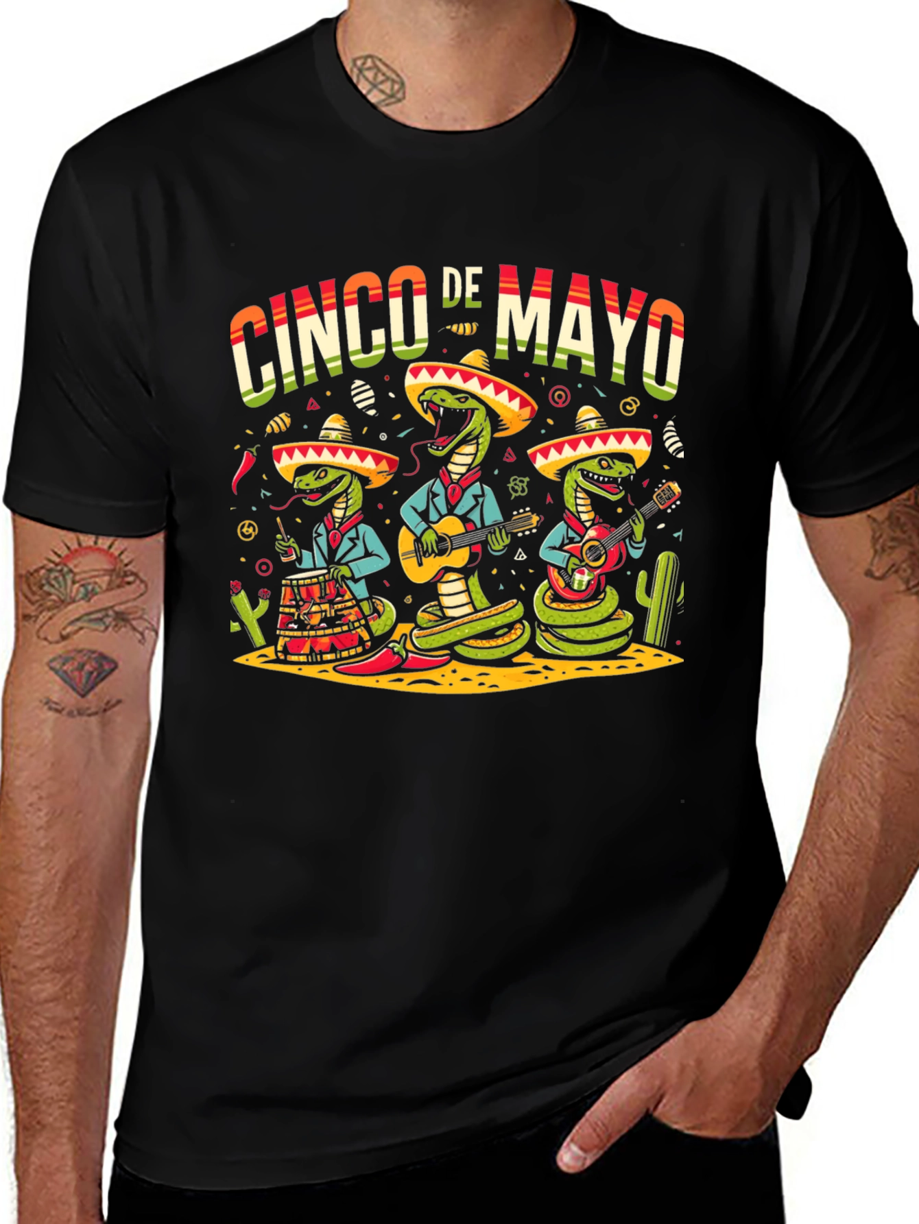 Cinco De Mayo Snake Band Graphic T-Shirt