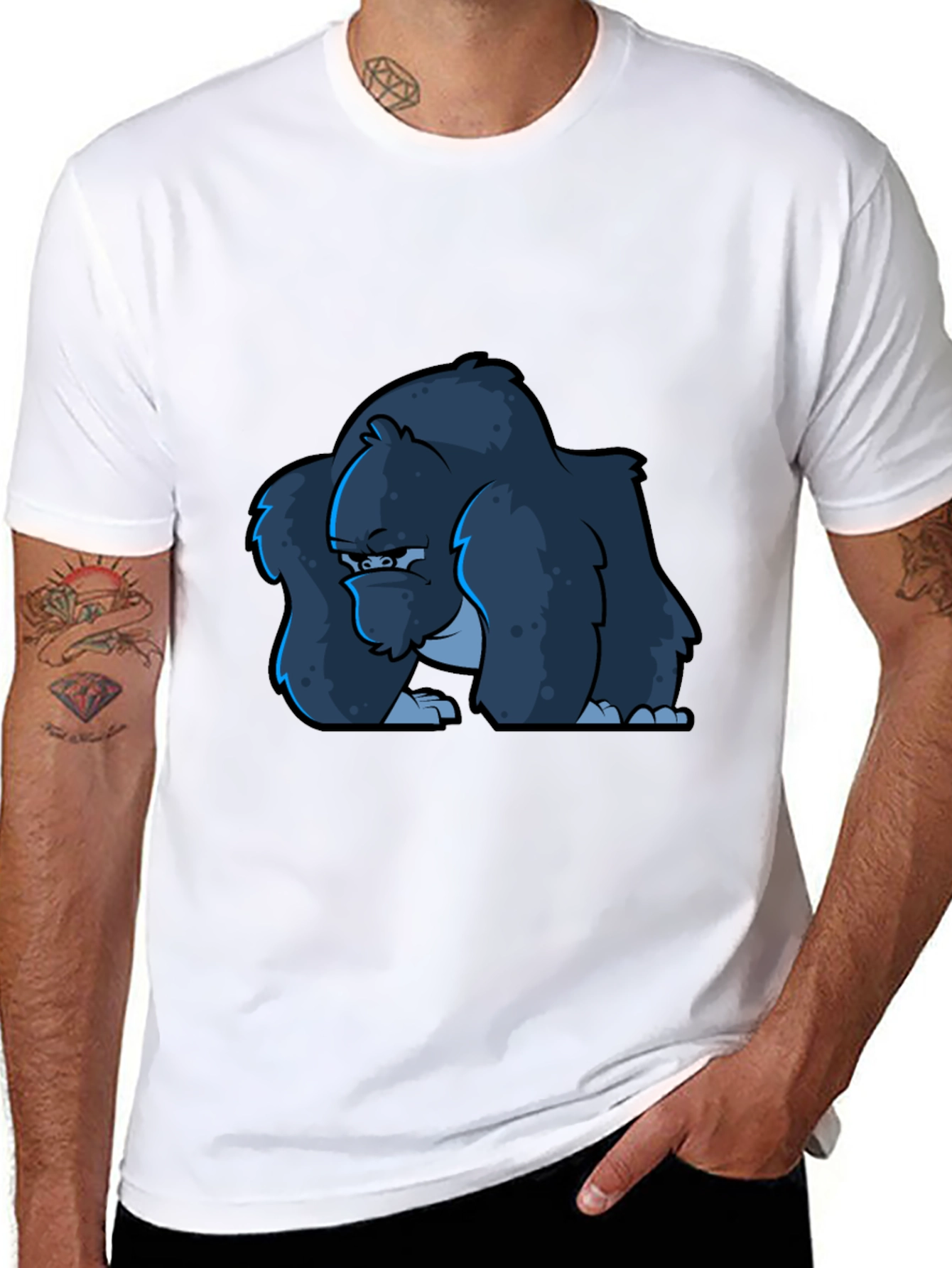 Cool Gorilla Cartoon Black T-Shirt