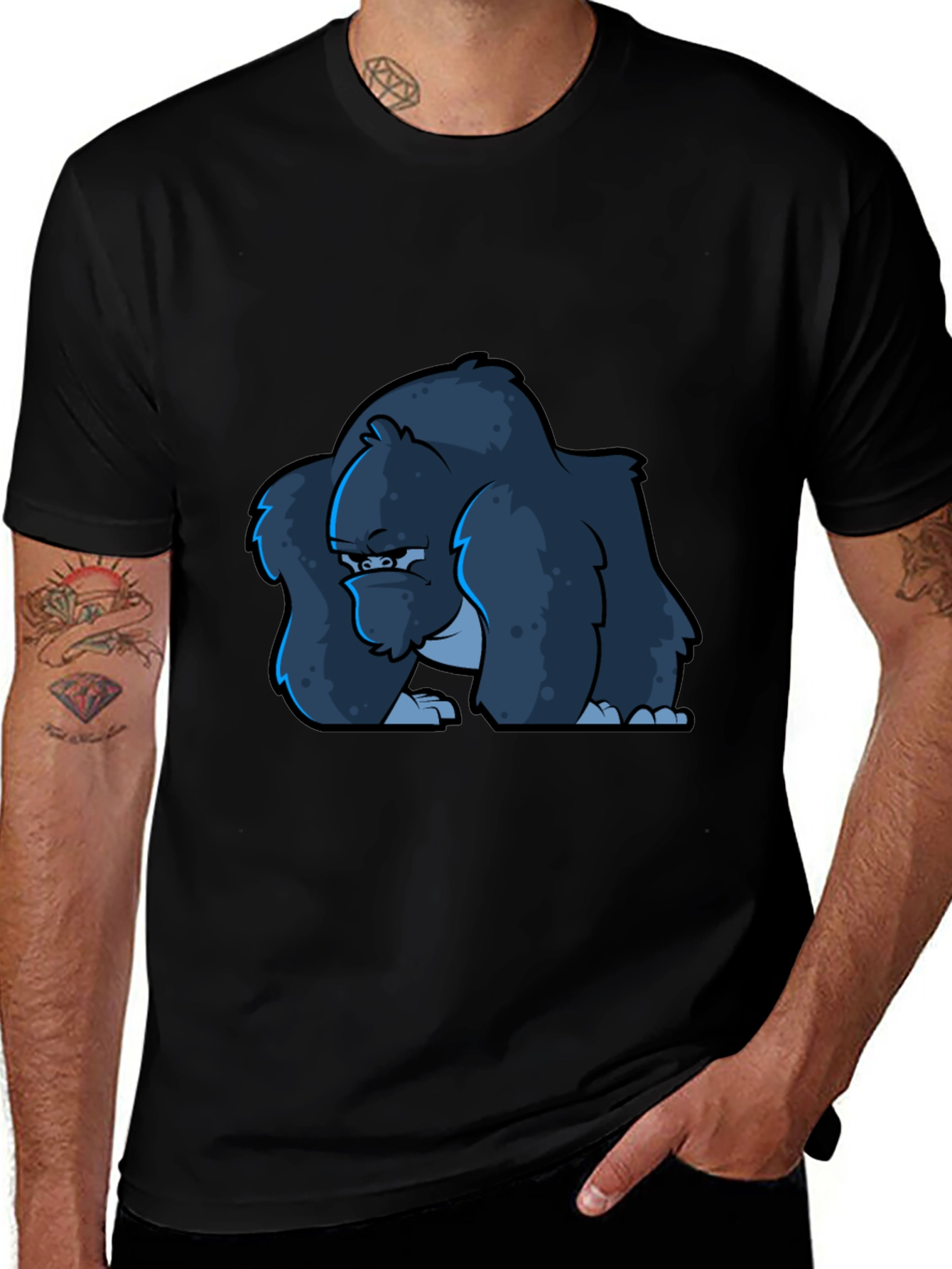 Cool Gorilla Cartoon Black T-Shirt