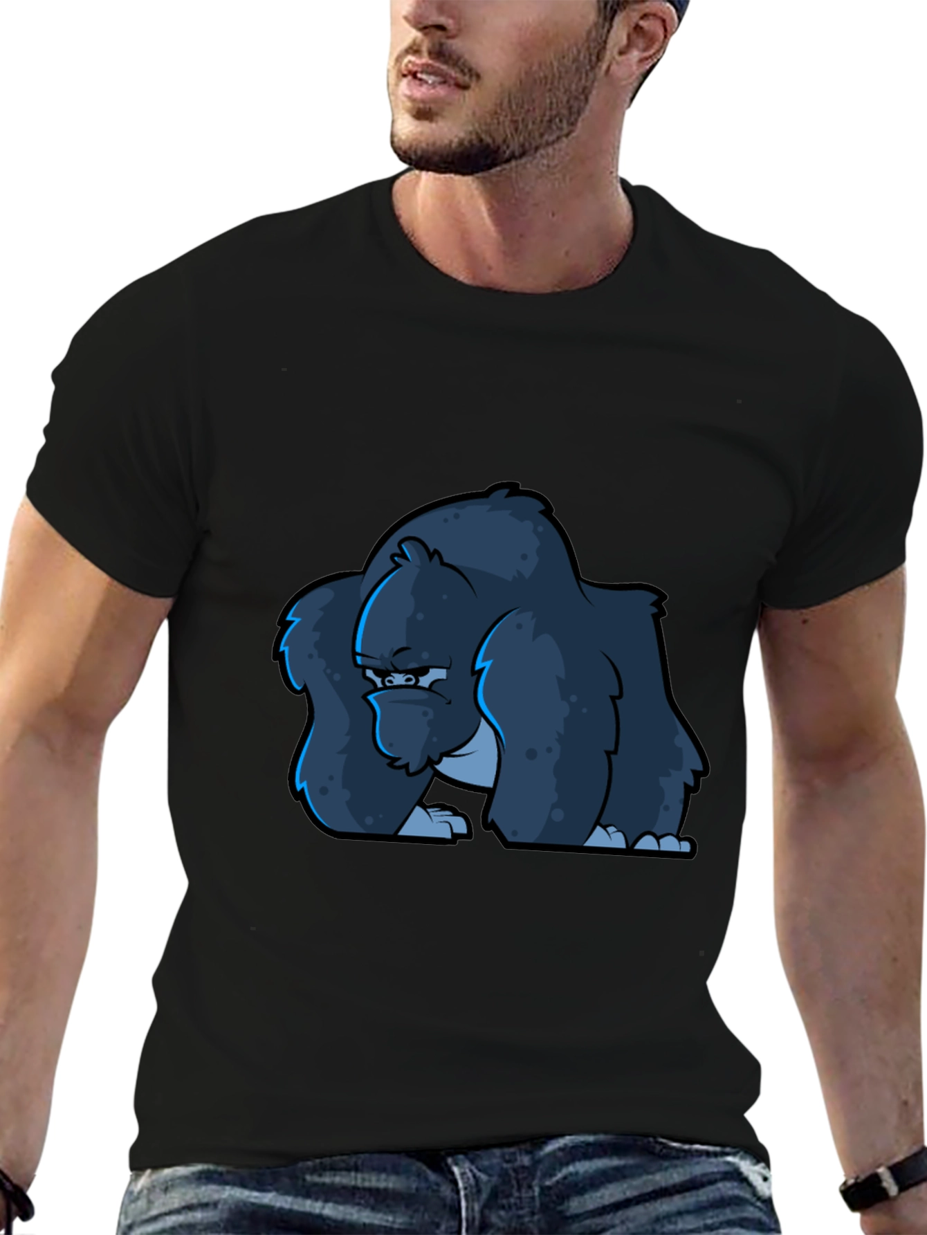 Cool Gorilla Cartoon Black T-Shirt