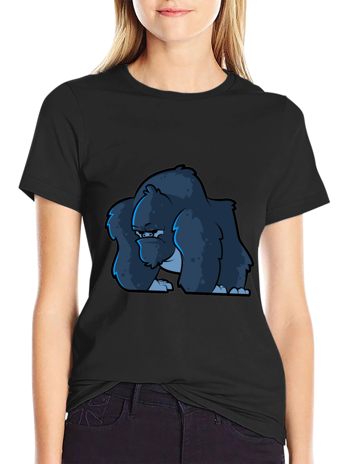 Cool Gorilla Cartoon Black T-Shirt