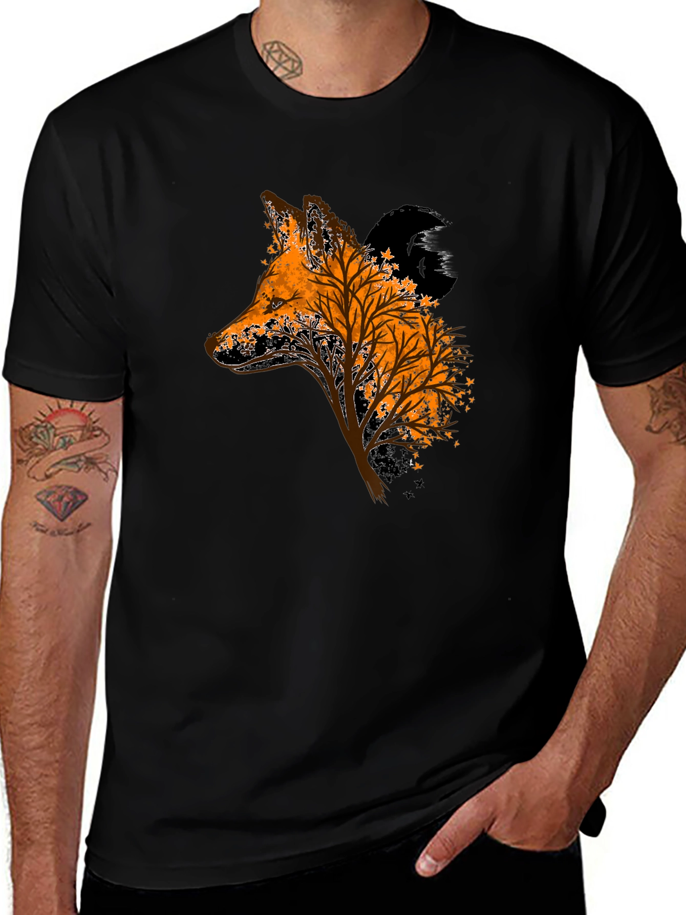 Fox Tree Graphic Black T-Shirt
