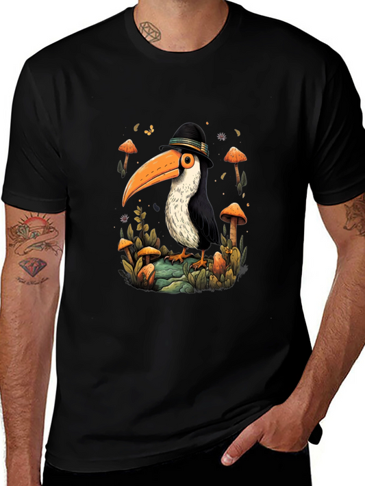Whimsical Toucan T-Shirt - Mushroom Forest Design