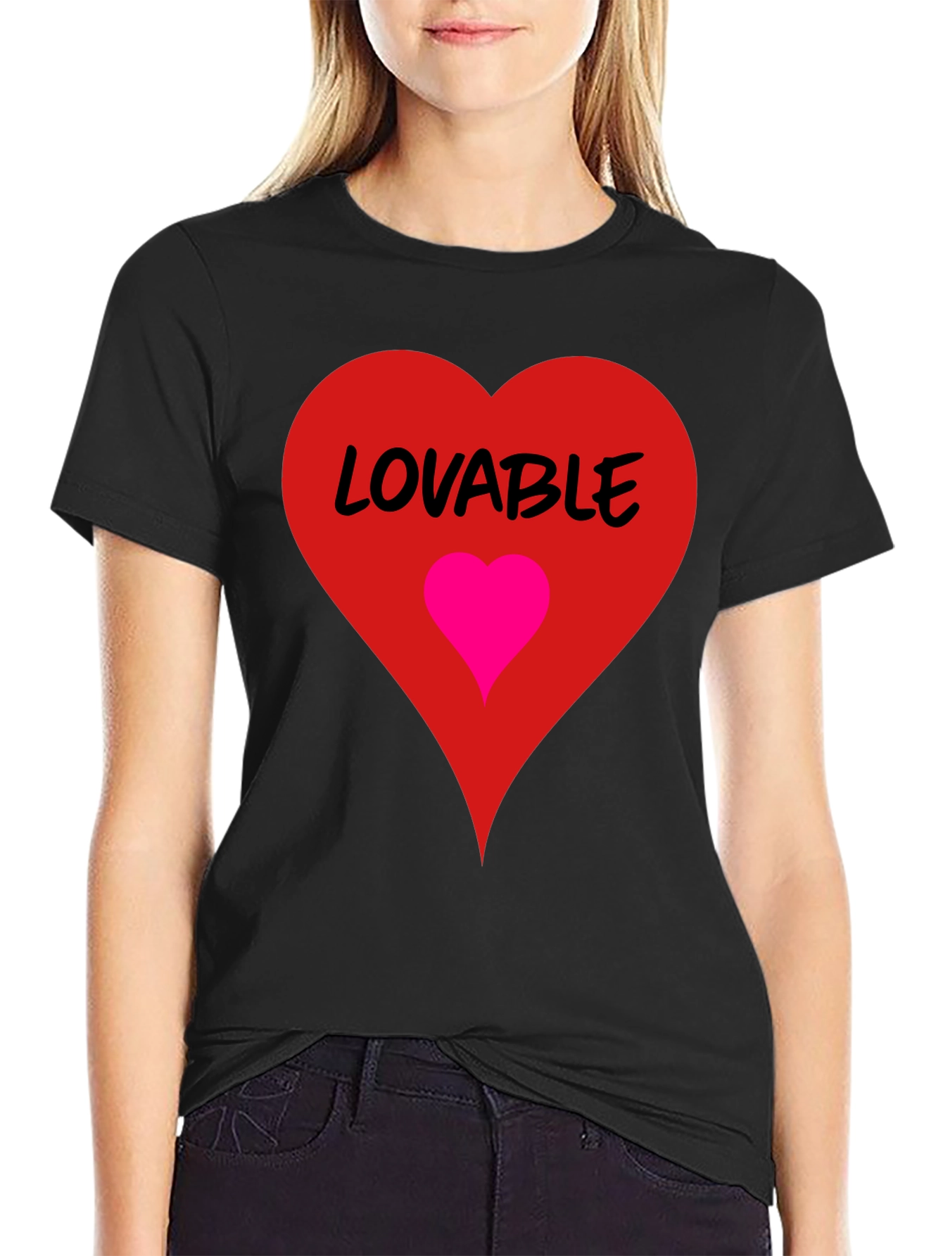 Lovable Heart Graphic Tee - Black Cotton Blend